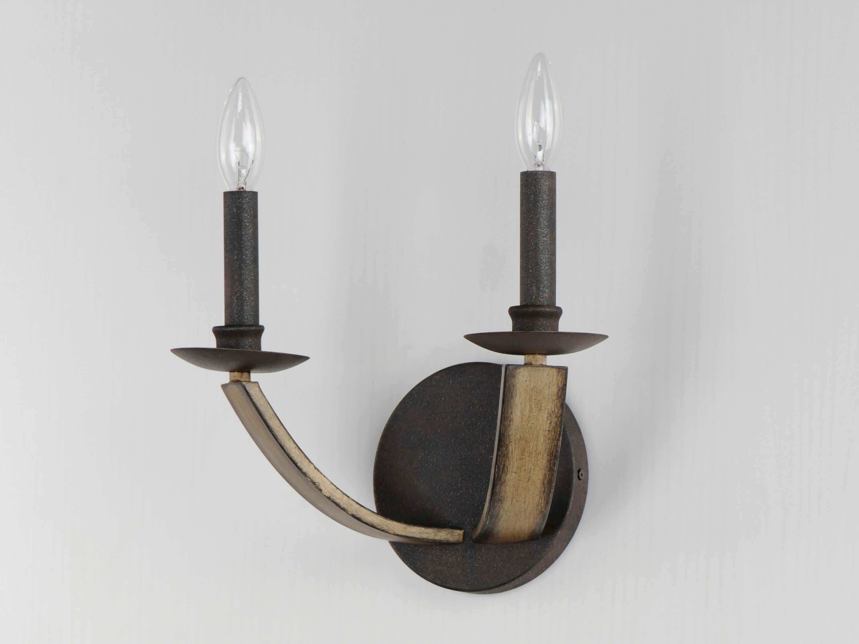 Maxim Lighting Basque 2-Light Driftwood Anthracite Brown Wall Sconce