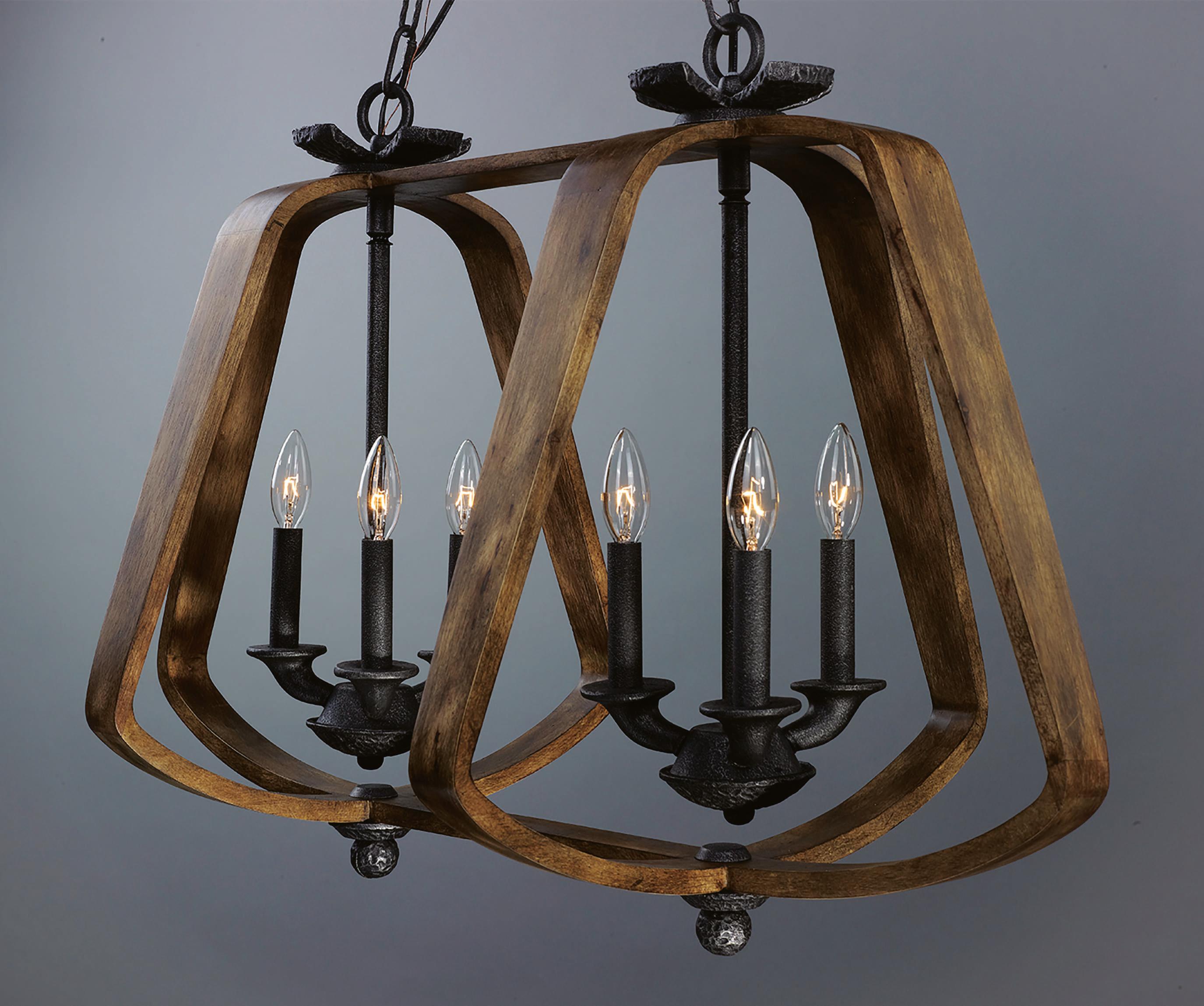 Maxim Lighting Road House 6-Light Barn Wood Iron Ore Brown Island Pendant