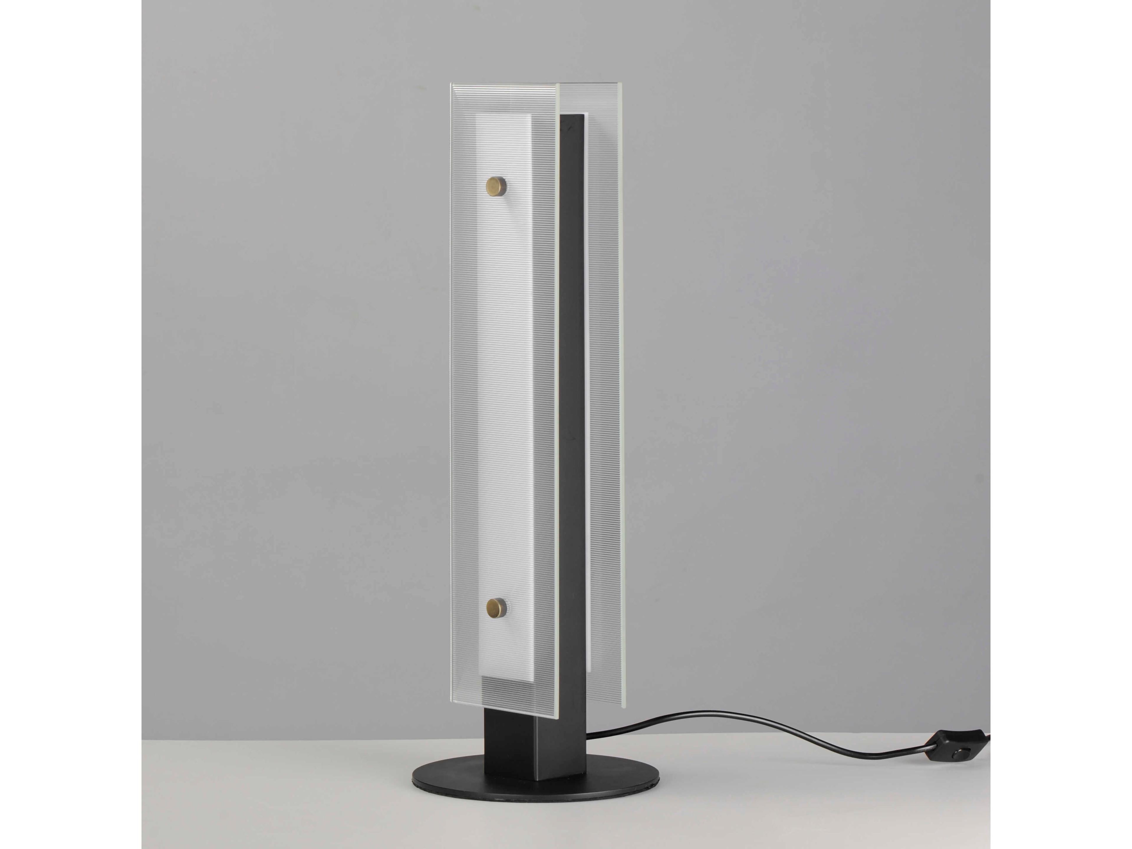 Maxim Lighting Spectre Black Natural Aged Brass Clear Ribbed Glass Table Lamp