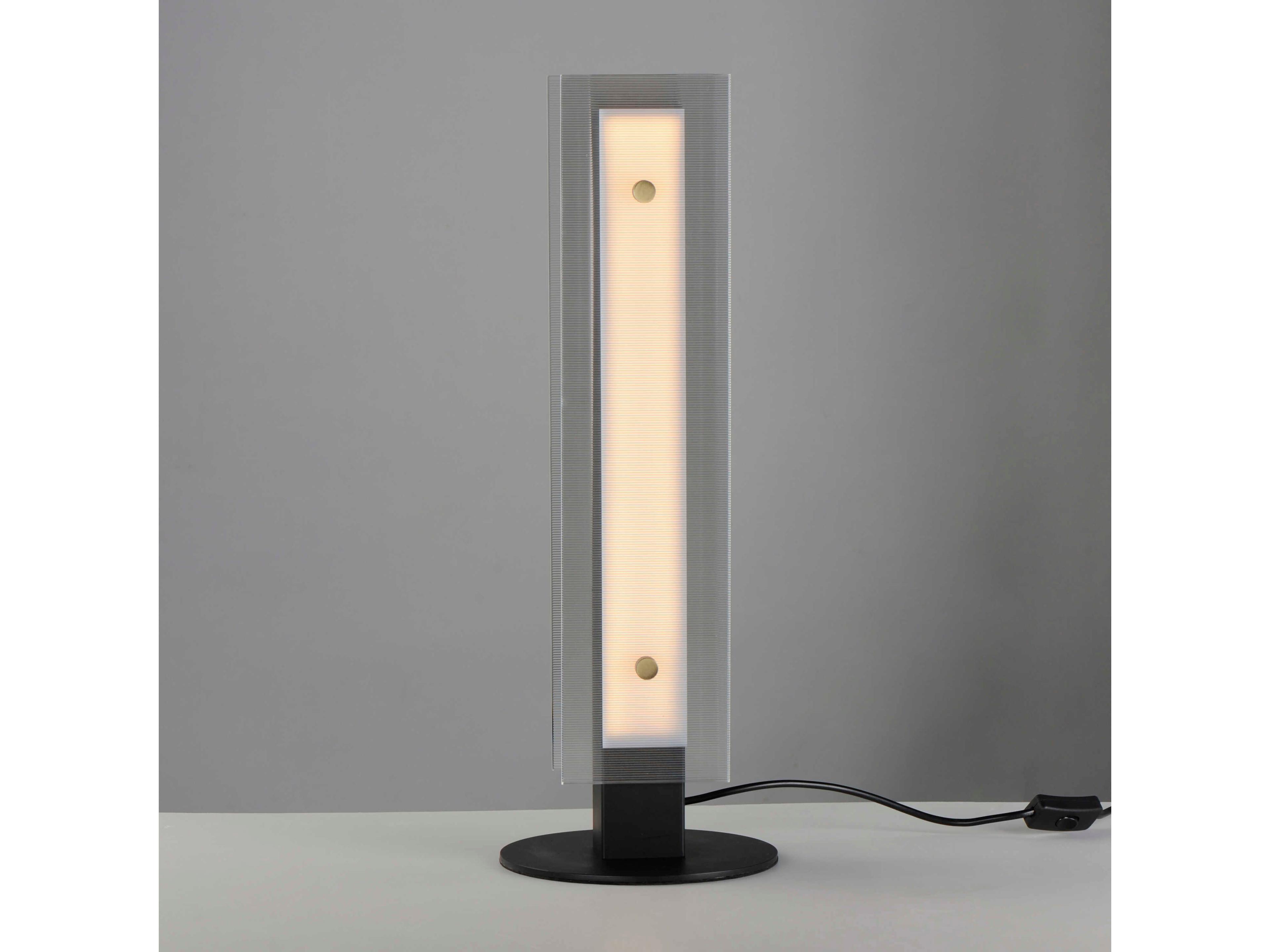 Maxim Lighting Spectre Black Natural Aged Brass Clear Ribbed Glass Table Lamp