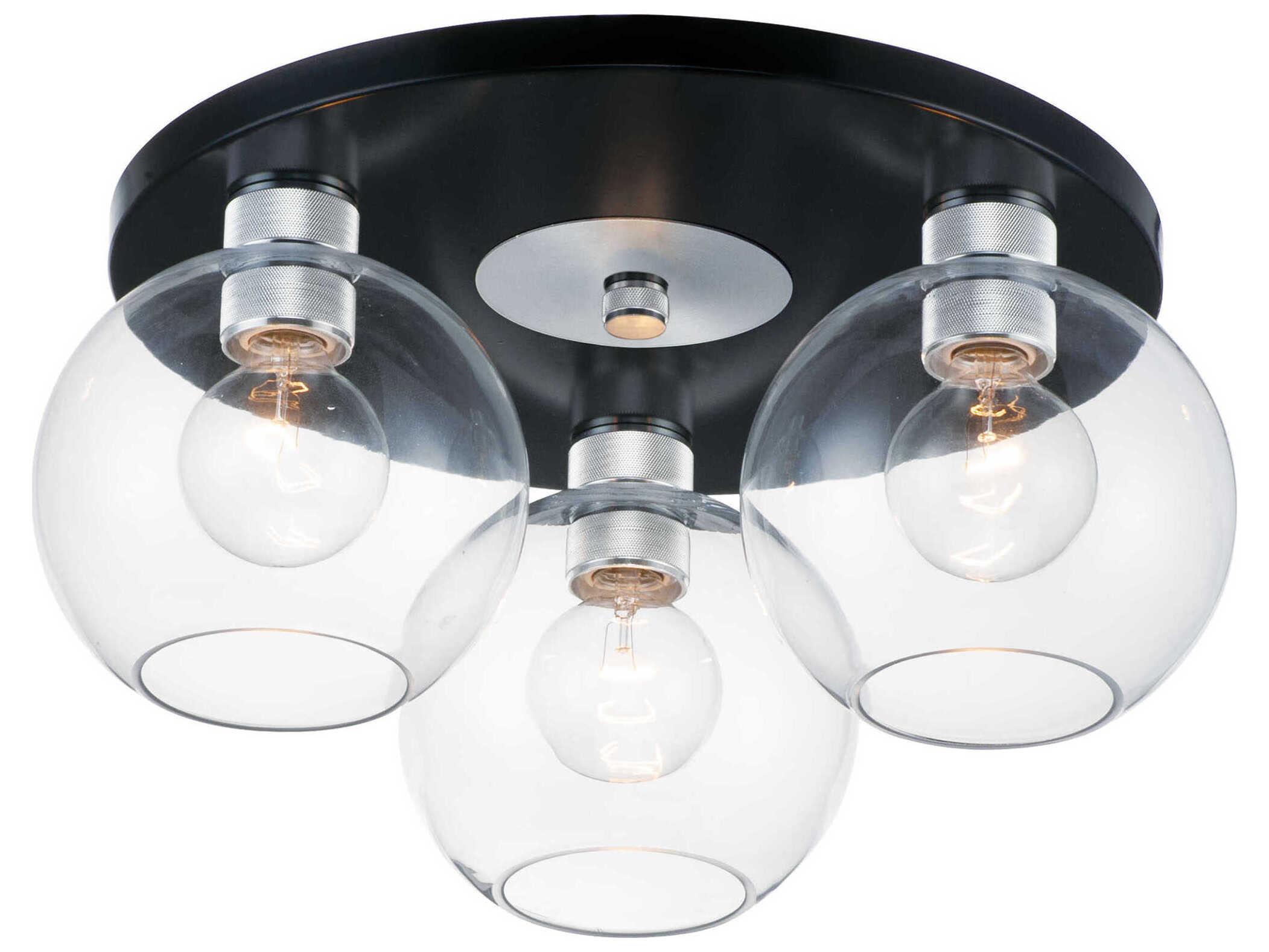 Maxim Lighting Vessel 3-Light Black Brushed Aluminum Clear Glass Globe Flush Mount