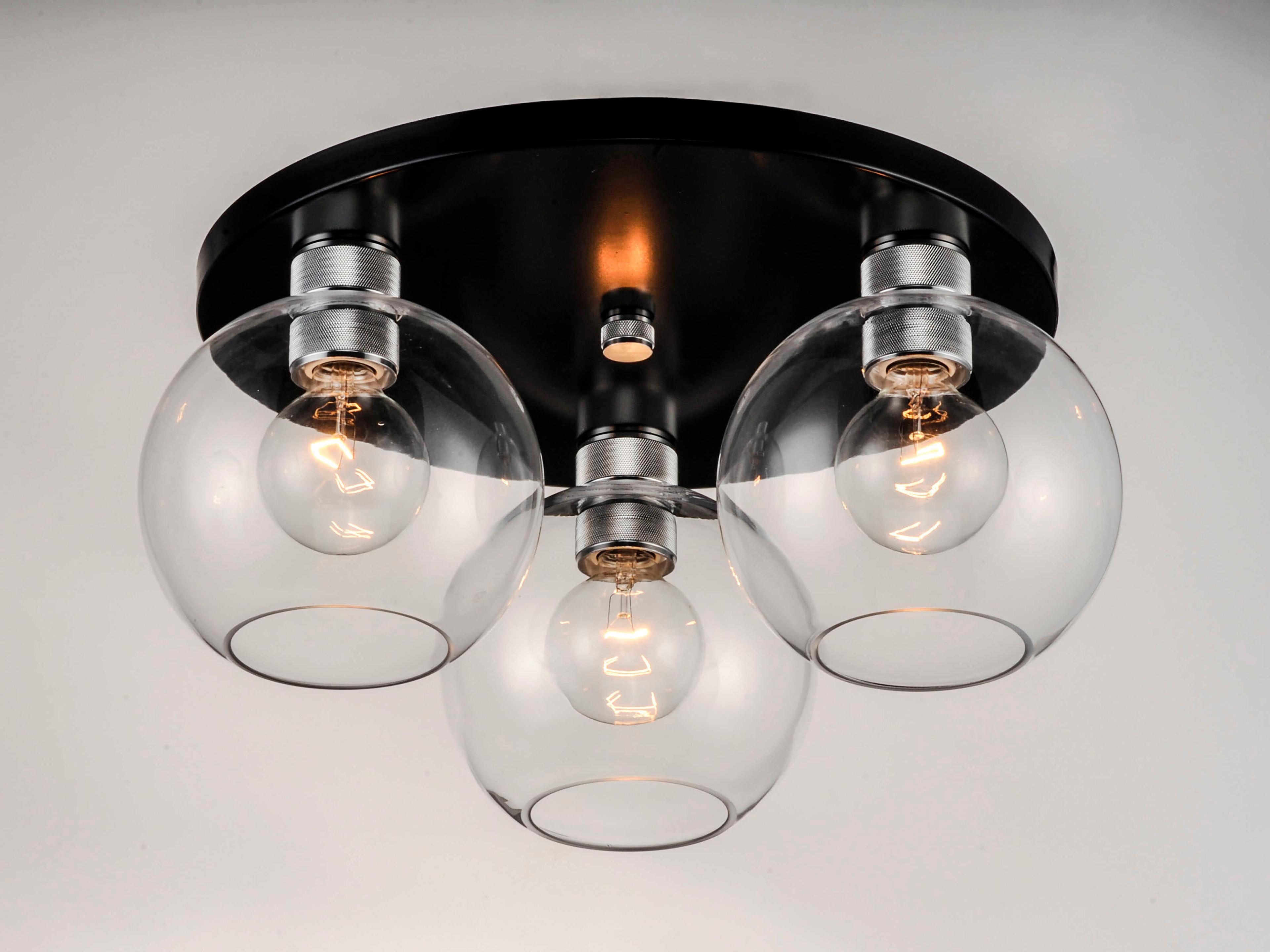 Maxim Lighting Vessel 3-Light Black Brushed Aluminum Clear Glass Globe Flush Mount