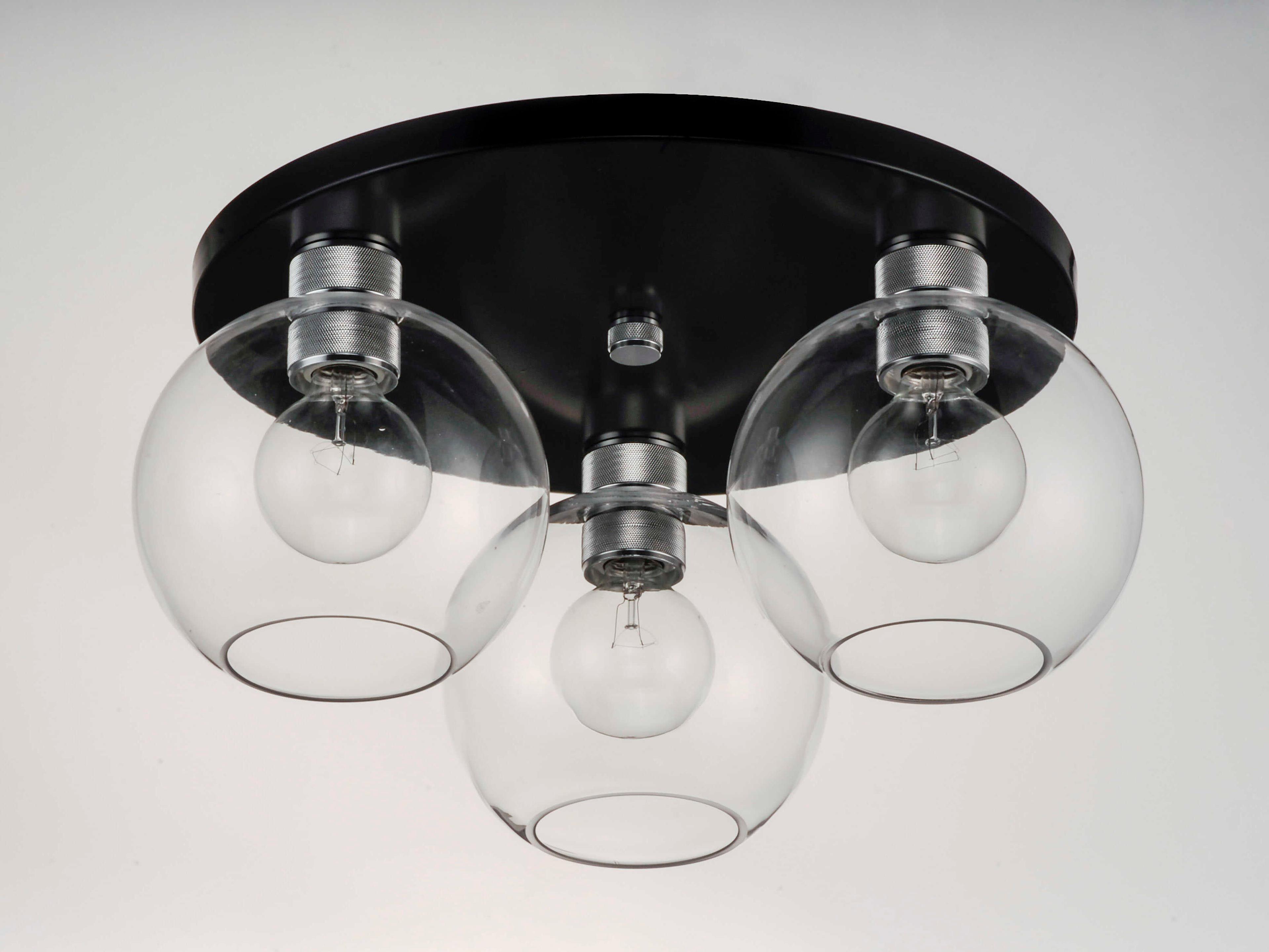 Maxim Lighting Vessel 3-Light Black Brushed Aluminum Clear Glass Globe Flush Mount