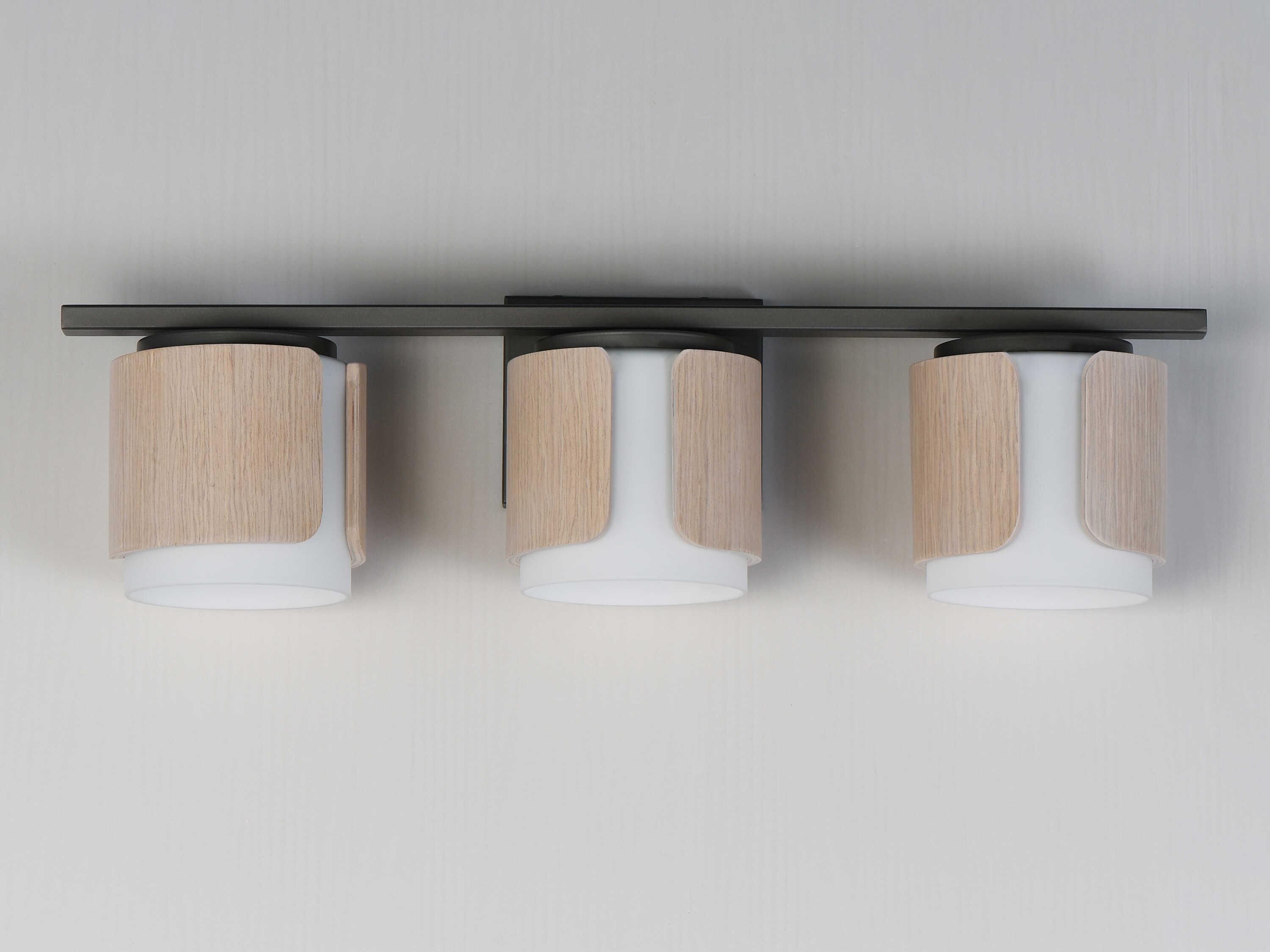 Maxim Lighting Draughtsman 3-Light Natural Wood Charcoal Black Vanity Light