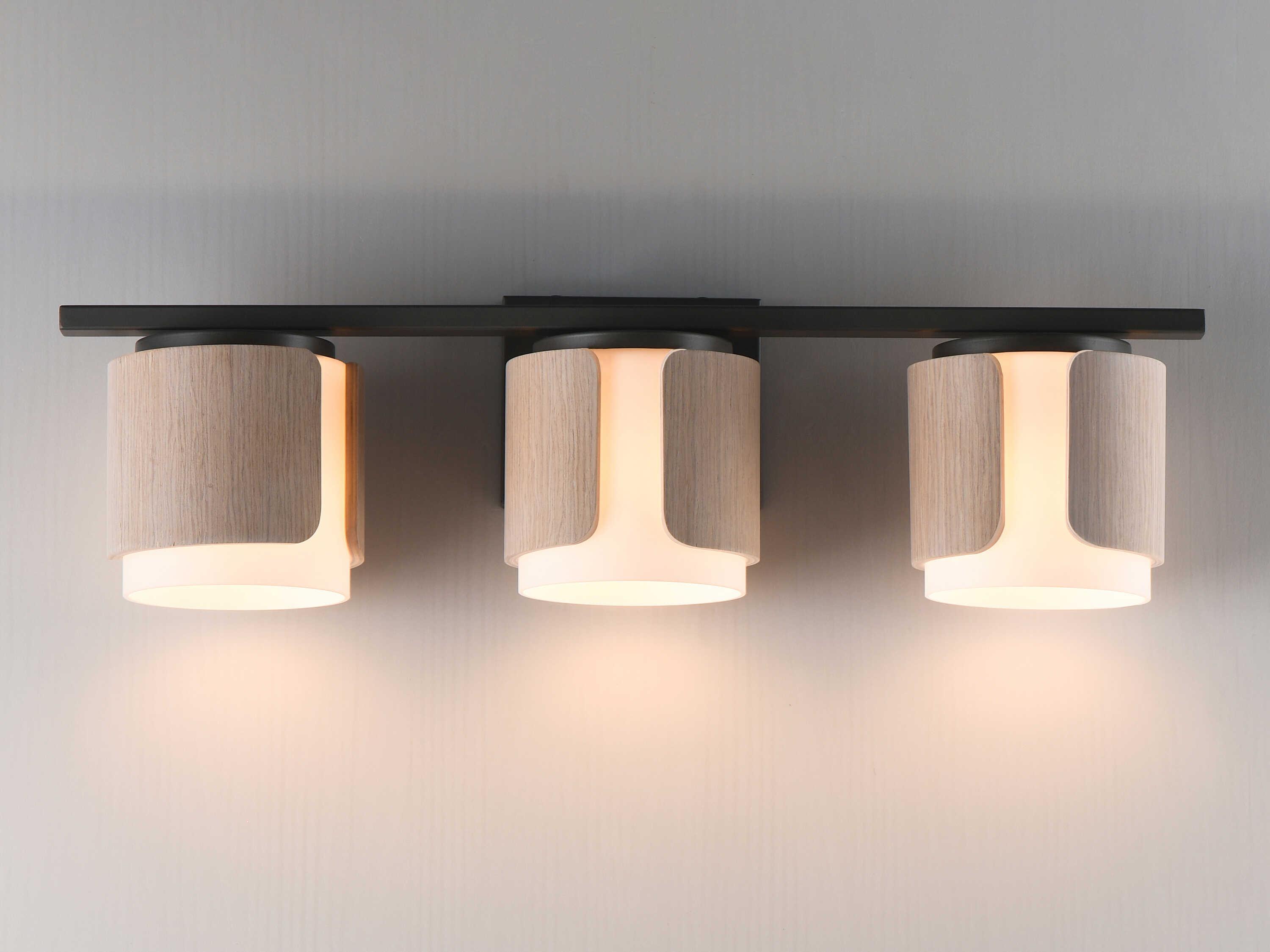 Maxim Lighting Draughtsman 3-Light Natural Wood Charcoal Black Vanity Light