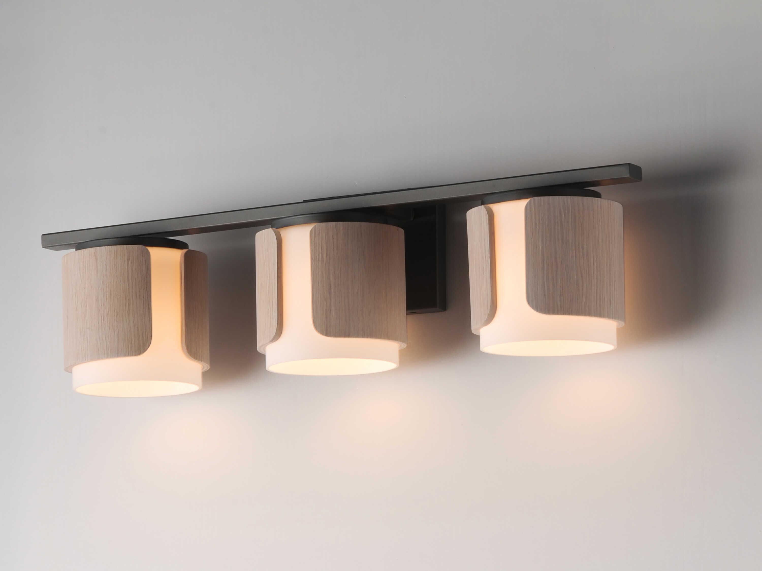 Maxim Lighting Draughtsman 3-Light Natural Wood Charcoal Black Vanity Light