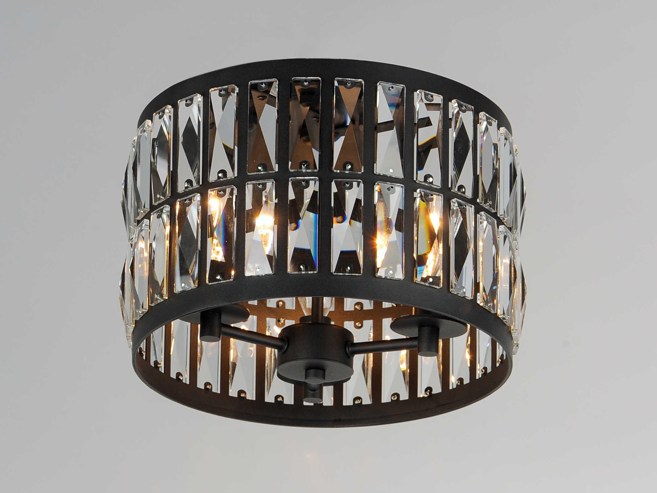 Maxim Lighting Madeline 3-Light Black Crystal Drum Flush Mount