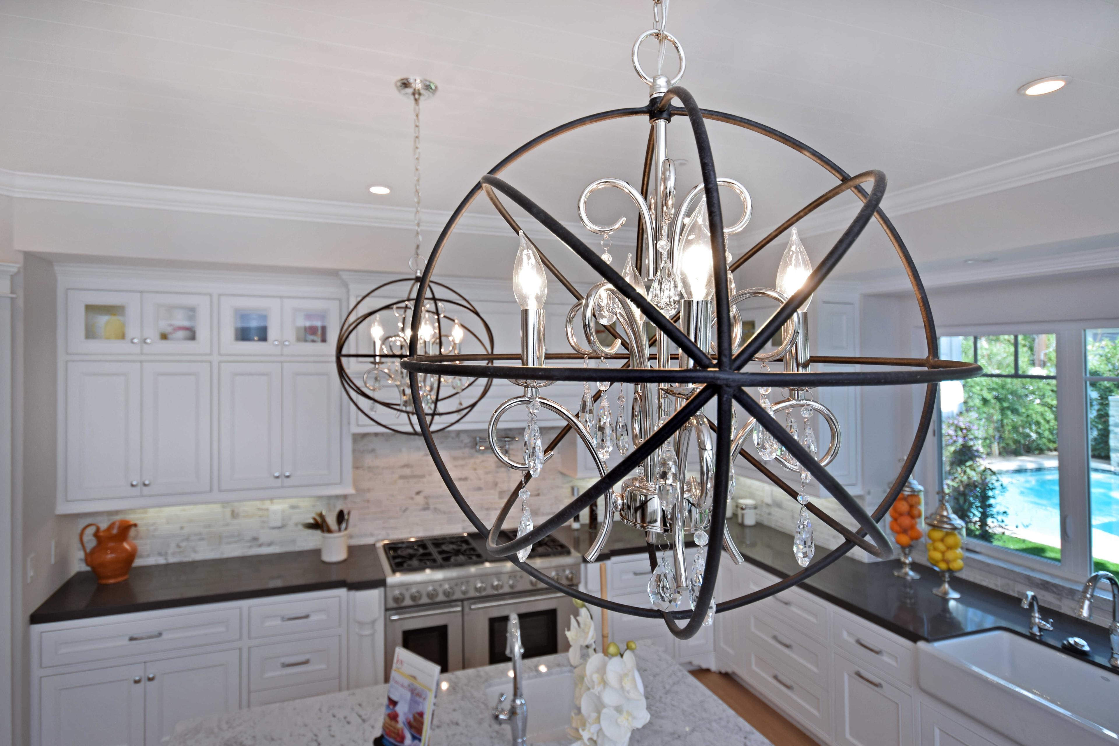 Maxim Lighting Orbit 3-Light Anthracite And Polished Nickel Crystal Glass Candelabra Globe Chandelier