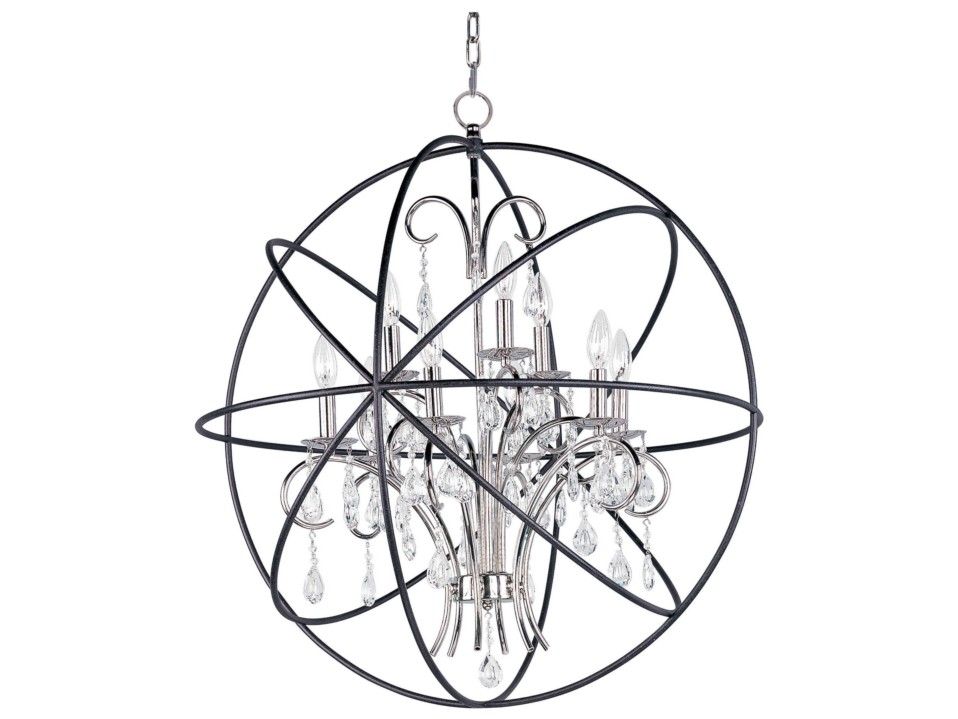 Maxim Lighting Orbit 9-Light Anthracite And Polished Nickel Brown Candelabra Globe Chandelier