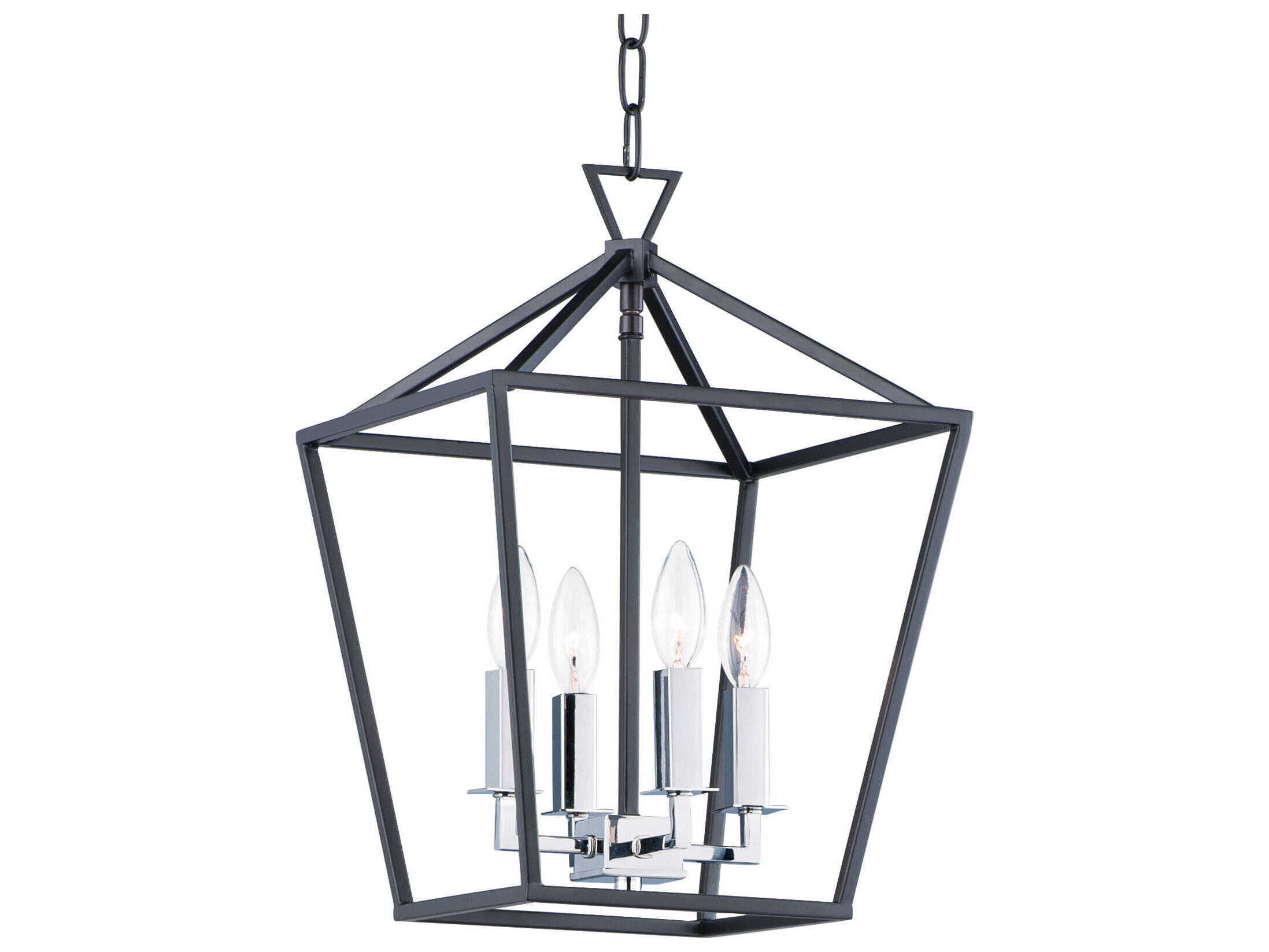 Maxim Lighting Abode 4-Light Textured Black Polished Nickel Candelabra Geometric Lantern Chandelier