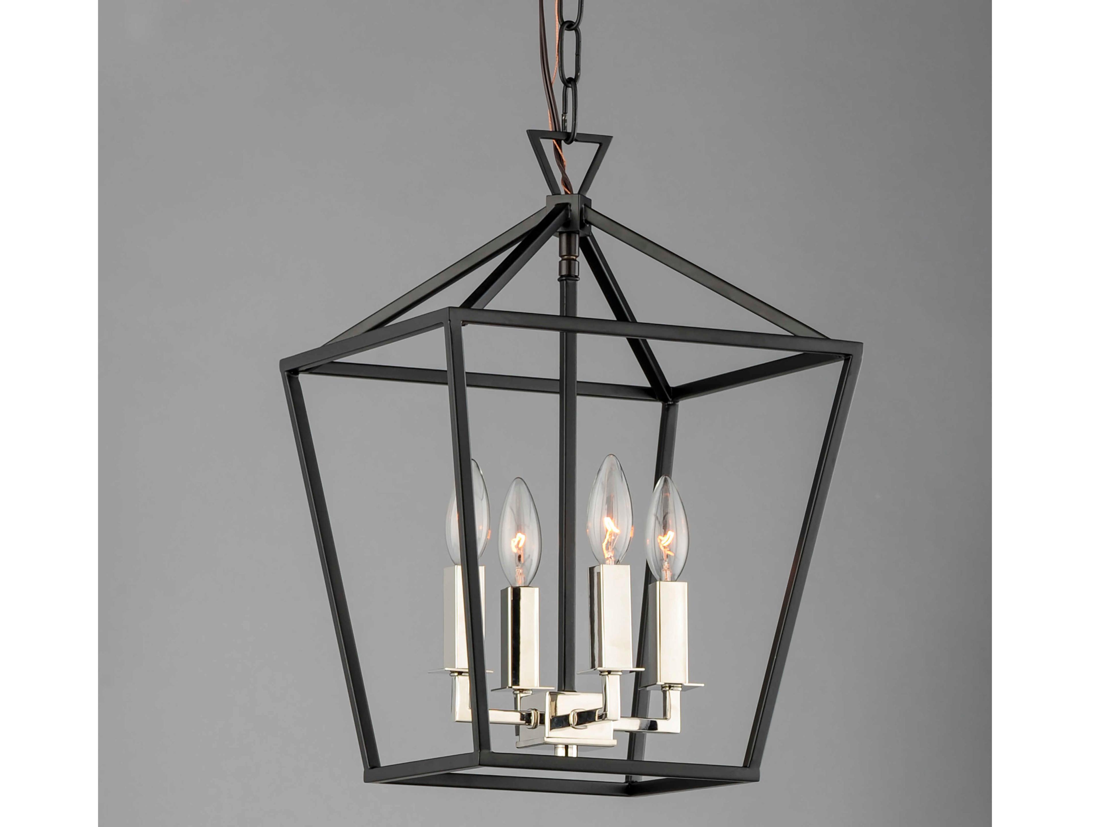 Maxim Lighting Abode 4-Light Textured Black Polished Nickel Candelabra Geometric Lantern Chandelier