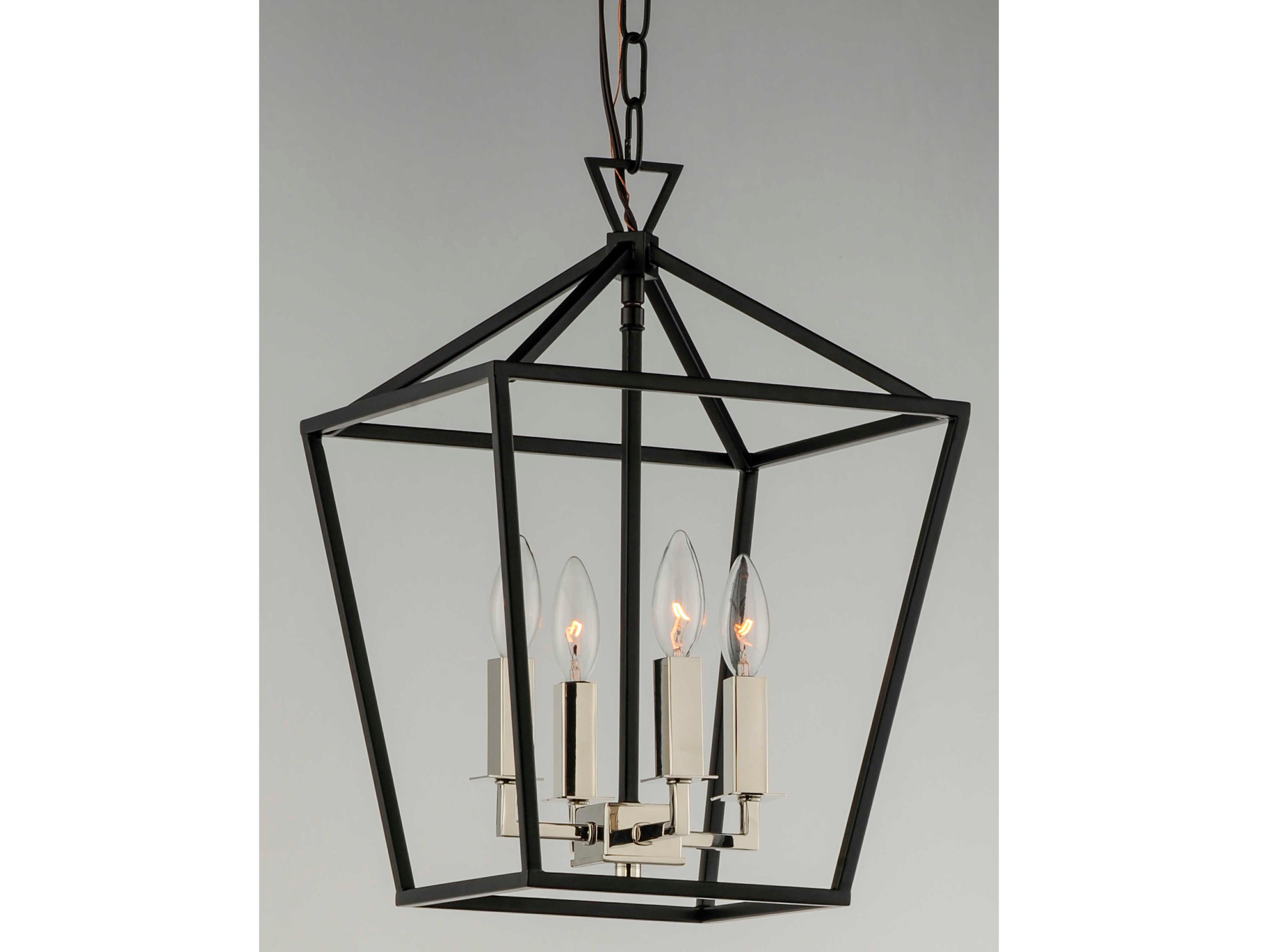 Maxim Lighting Abode 4-Light Textured Black Polished Nickel Candelabra Geometric Lantern Chandelier