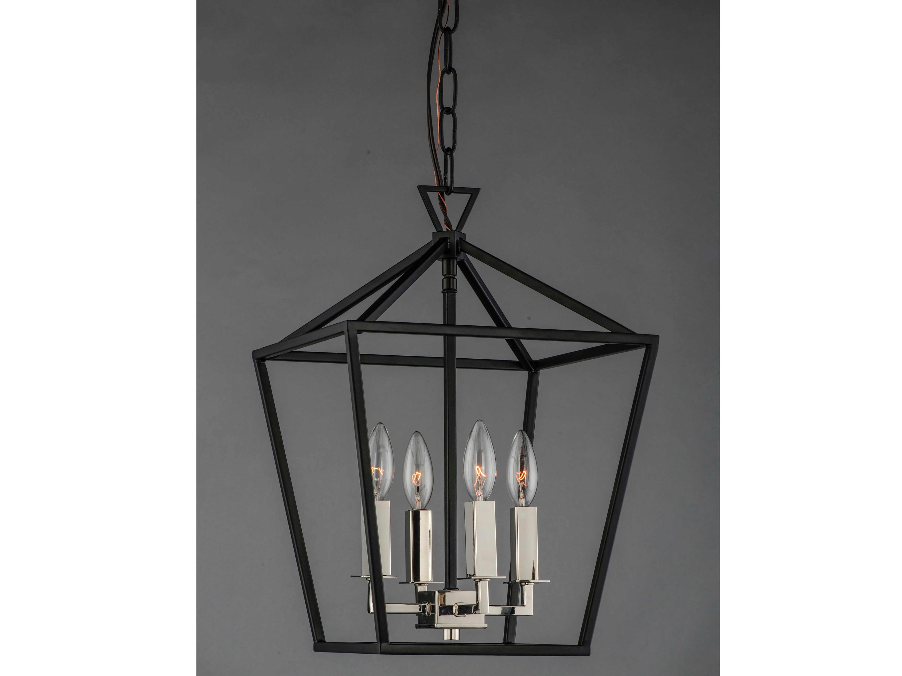 Maxim Lighting Abode 4-Light Textured Black Polished Nickel Candelabra Geometric Lantern Chandelier