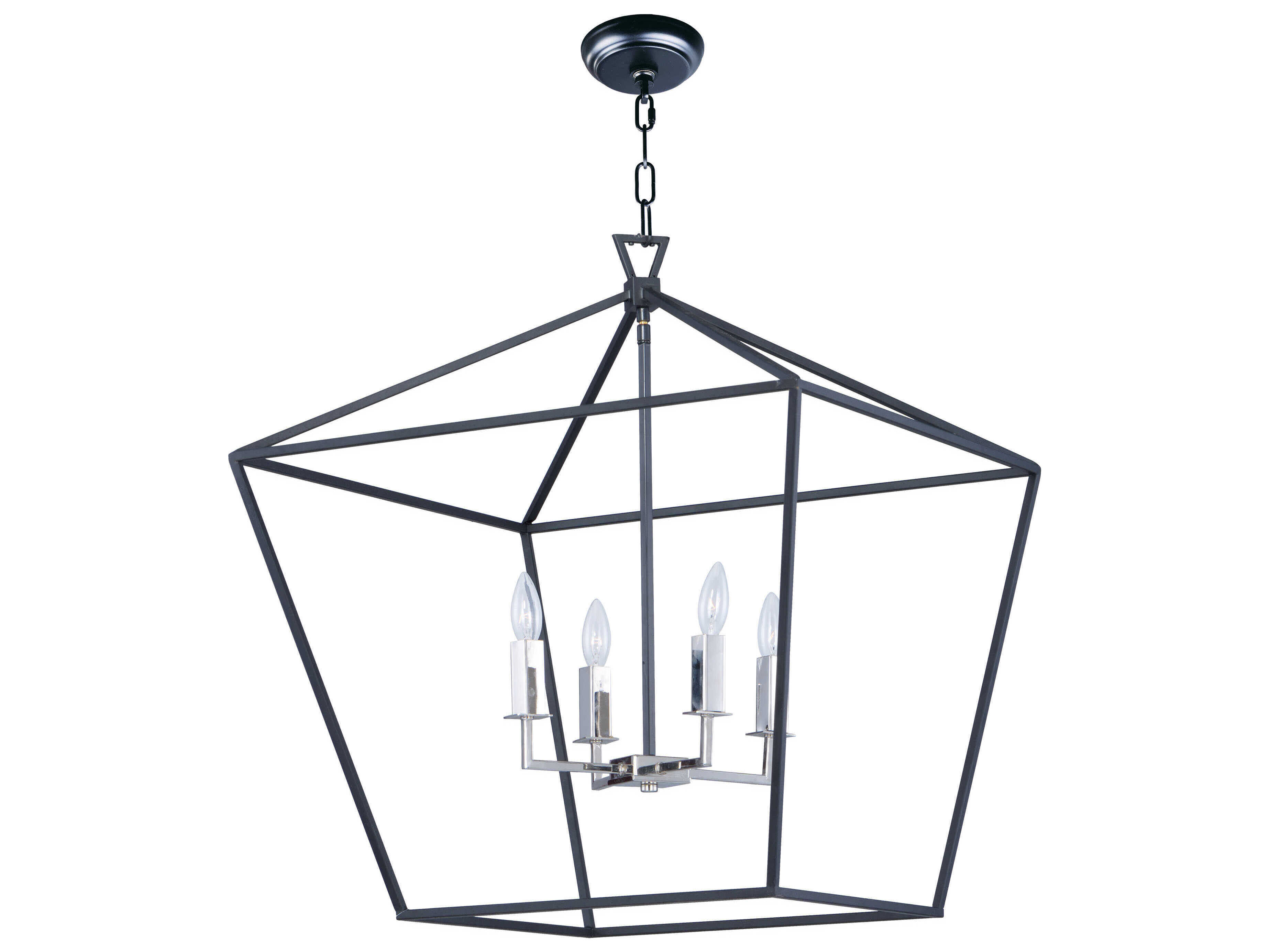 Maxim Lighting Abode 4-Light Textured Black Polished Nickel Candelabra Geometric Lantern Chandelier