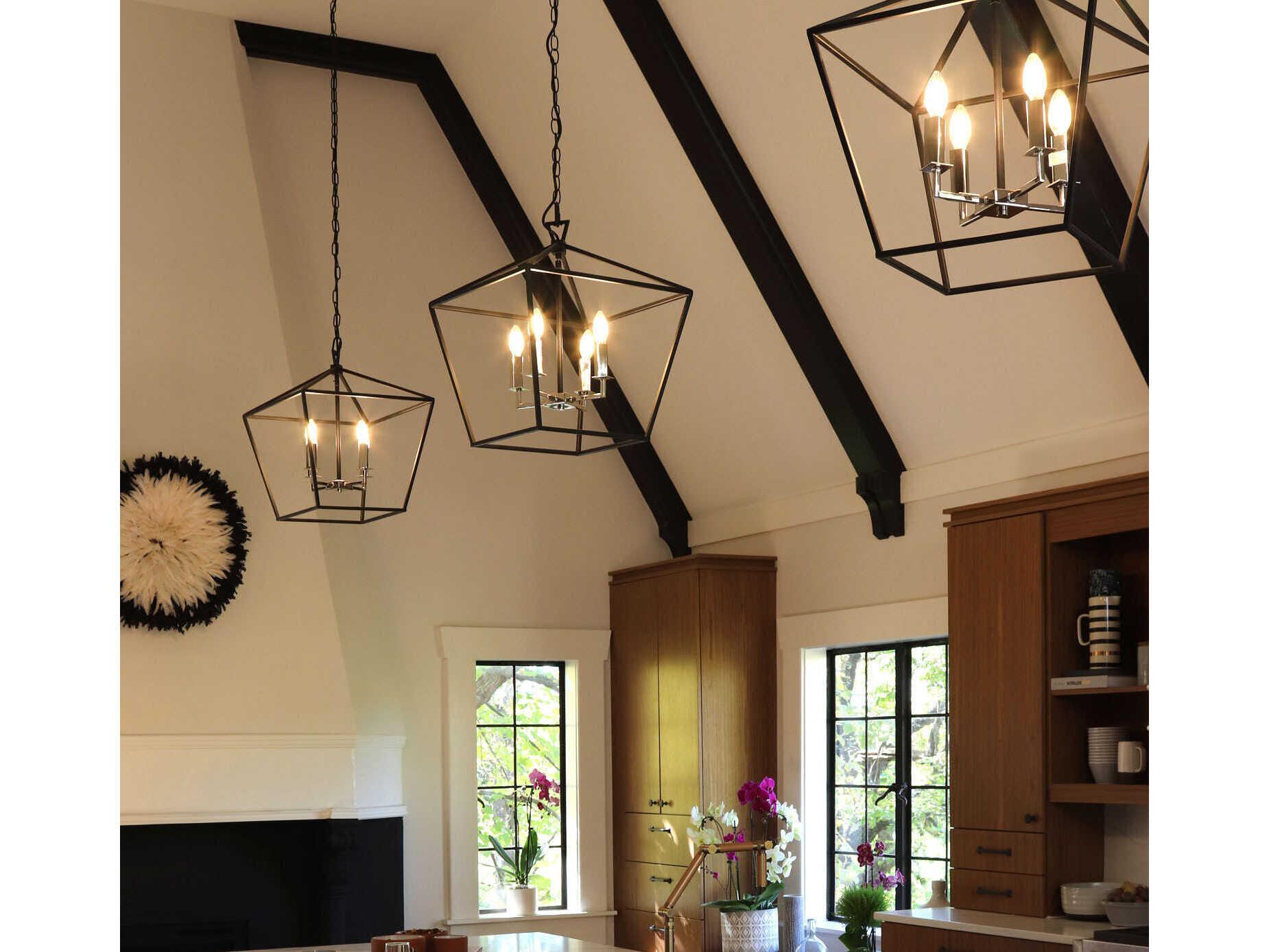 Maxim Lighting Abode 4-Light Textured Black Polished Nickel Candelabra Geometric Lantern Chandelier