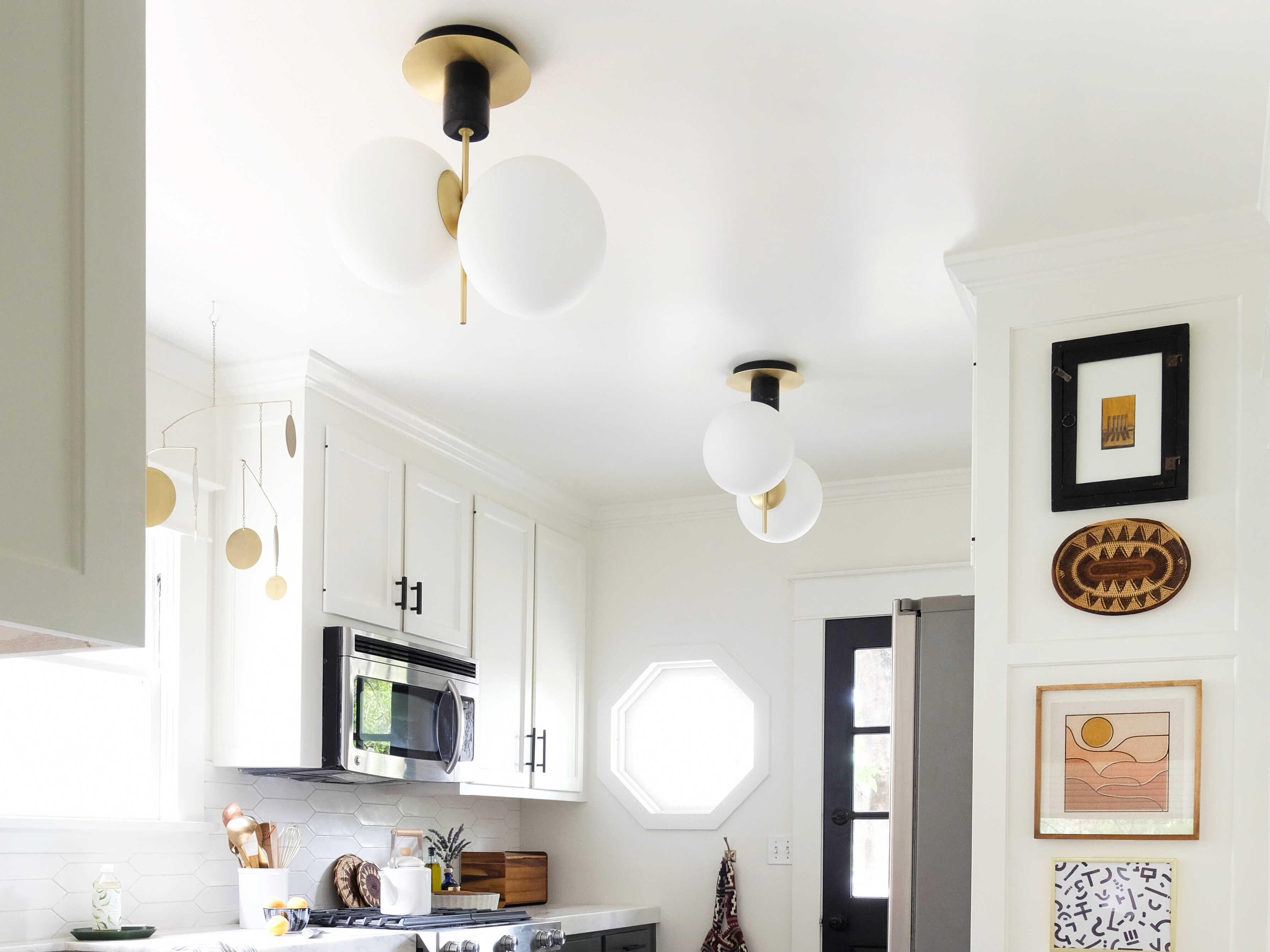 Maxim Lighting Vesper 2-Light Satin Brass Black Glass Globe Semi Flush Mount