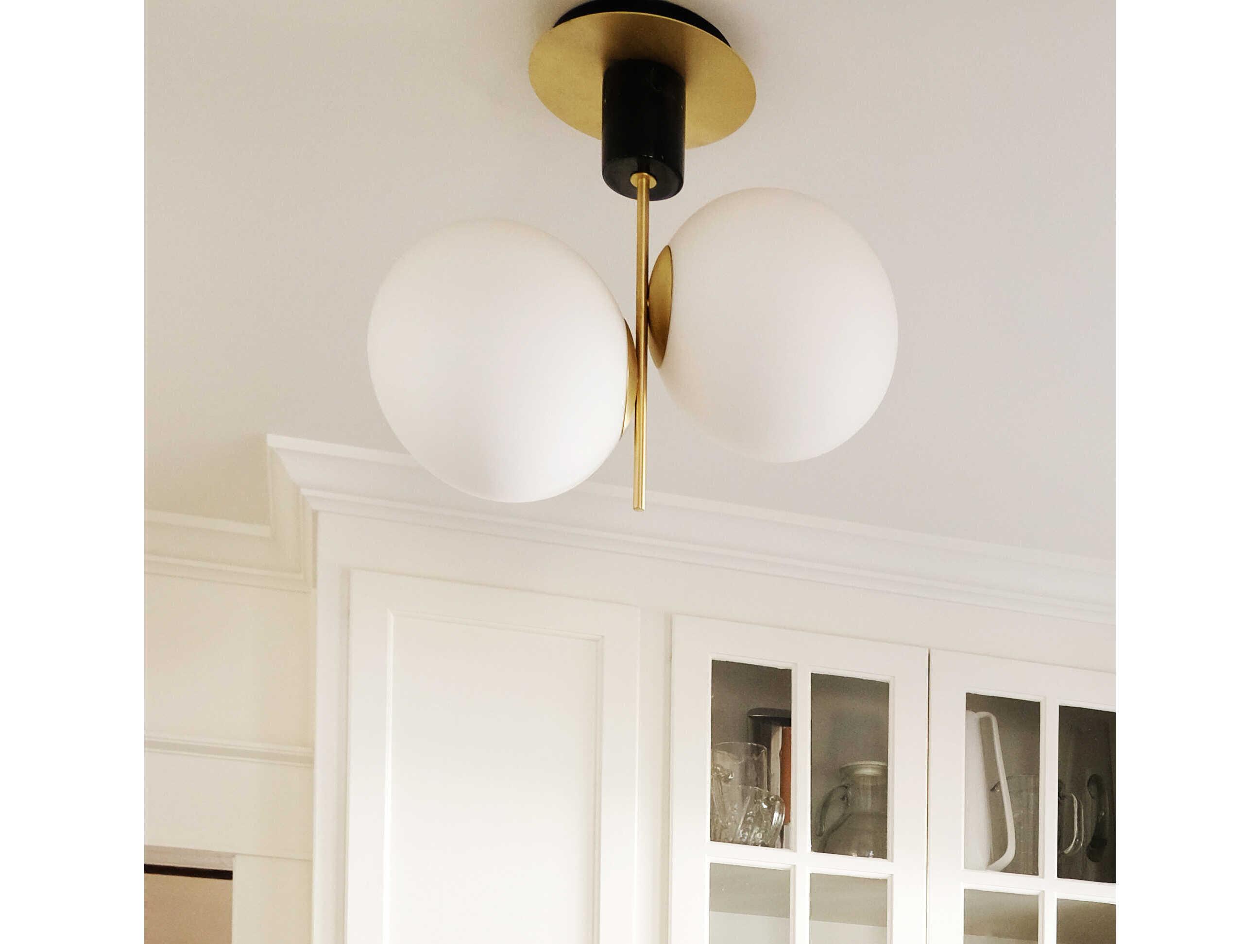Maxim Lighting Vesper 2-Light Satin Brass Black Glass Globe Semi Flush Mount