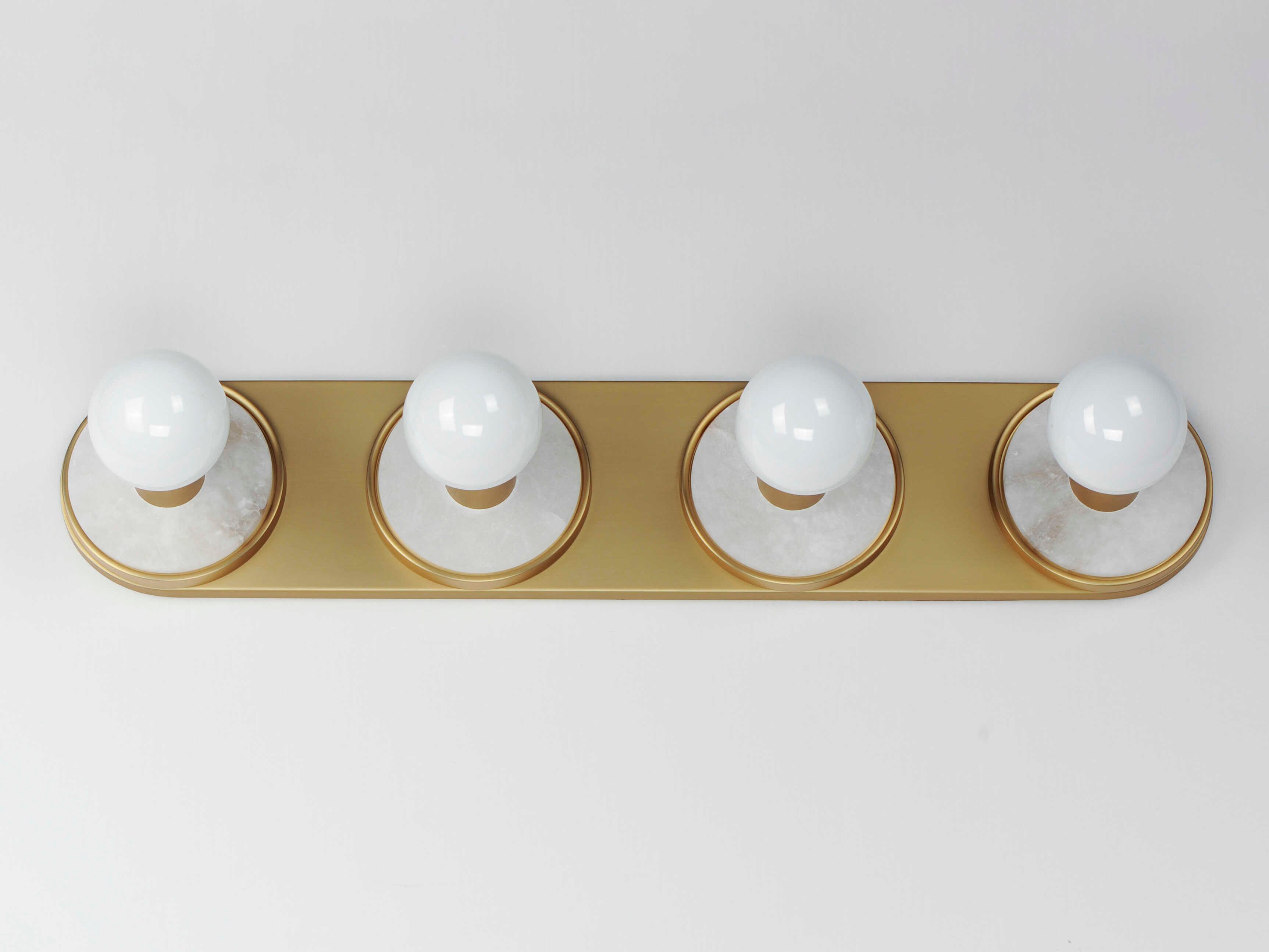 Maxim Lighting Hollywood 4-Light Whit Alabaster Natural Aged Brass Vanity Light