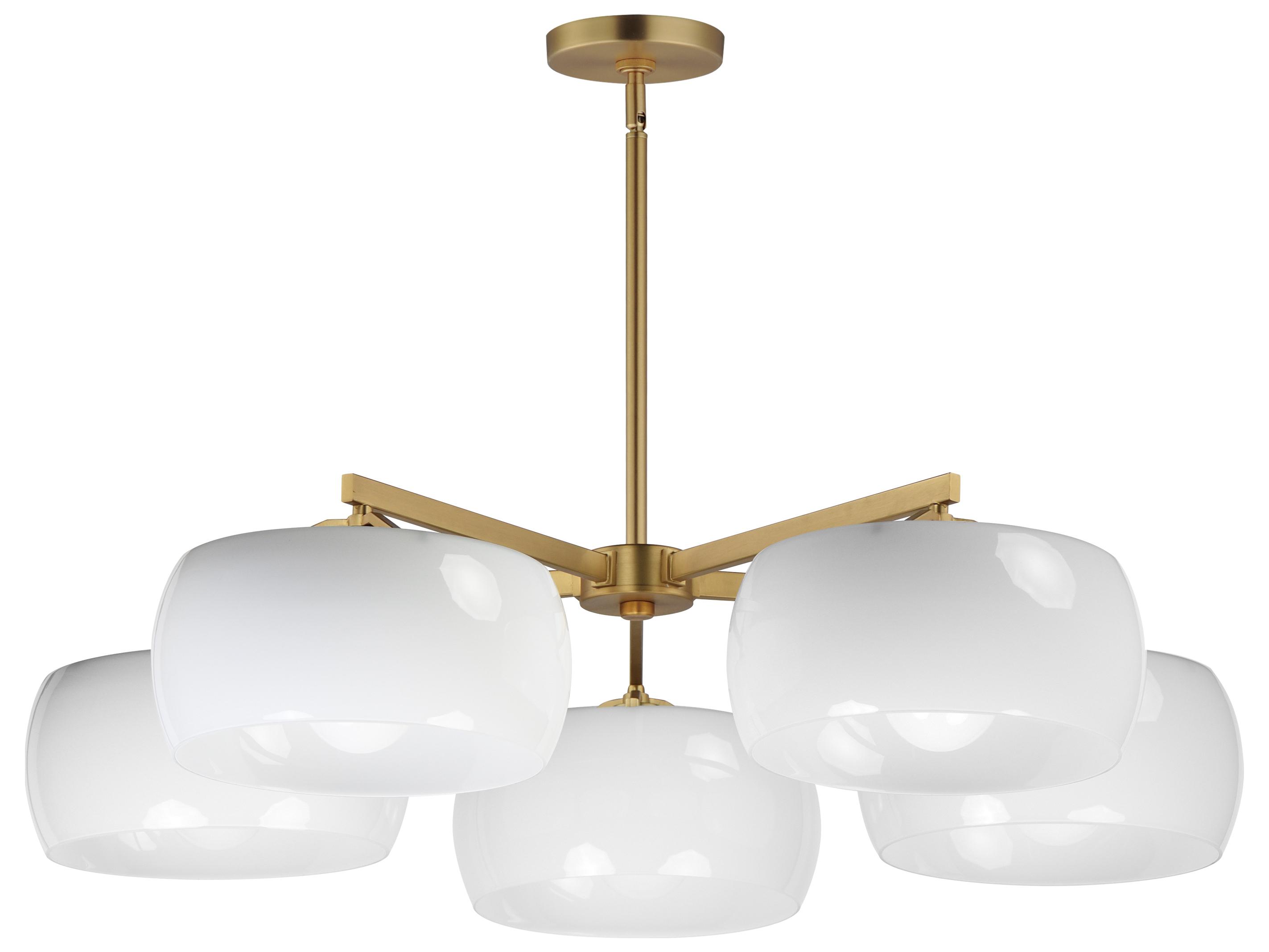 Maxim Lighting Glazed 5-Light White Natural Aged Brass Drum Chandelier