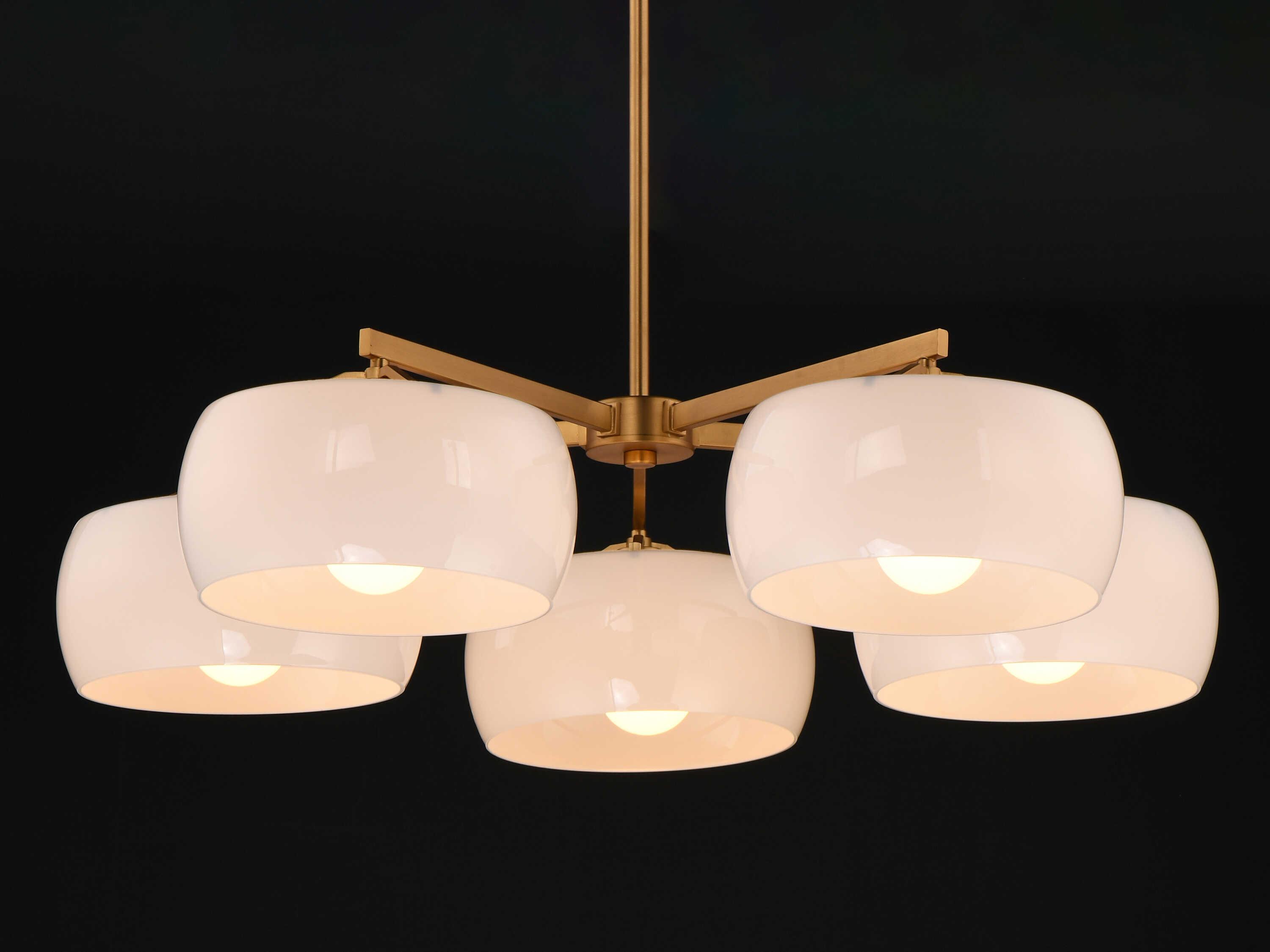 Maxim Lighting Glazed 5-Light White Natural Aged Brass Drum Chandelier