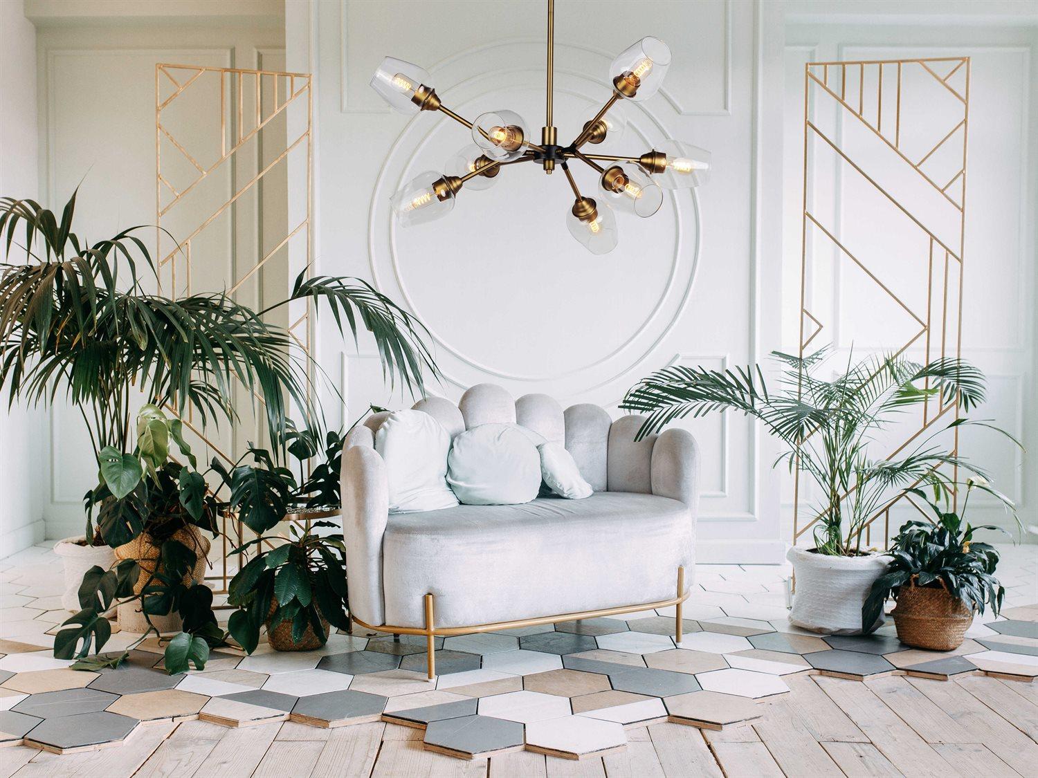 Maxim Lighting Savvy 9-Light Antique Brass Black Clear Glass Bell Sputnik Chandelier