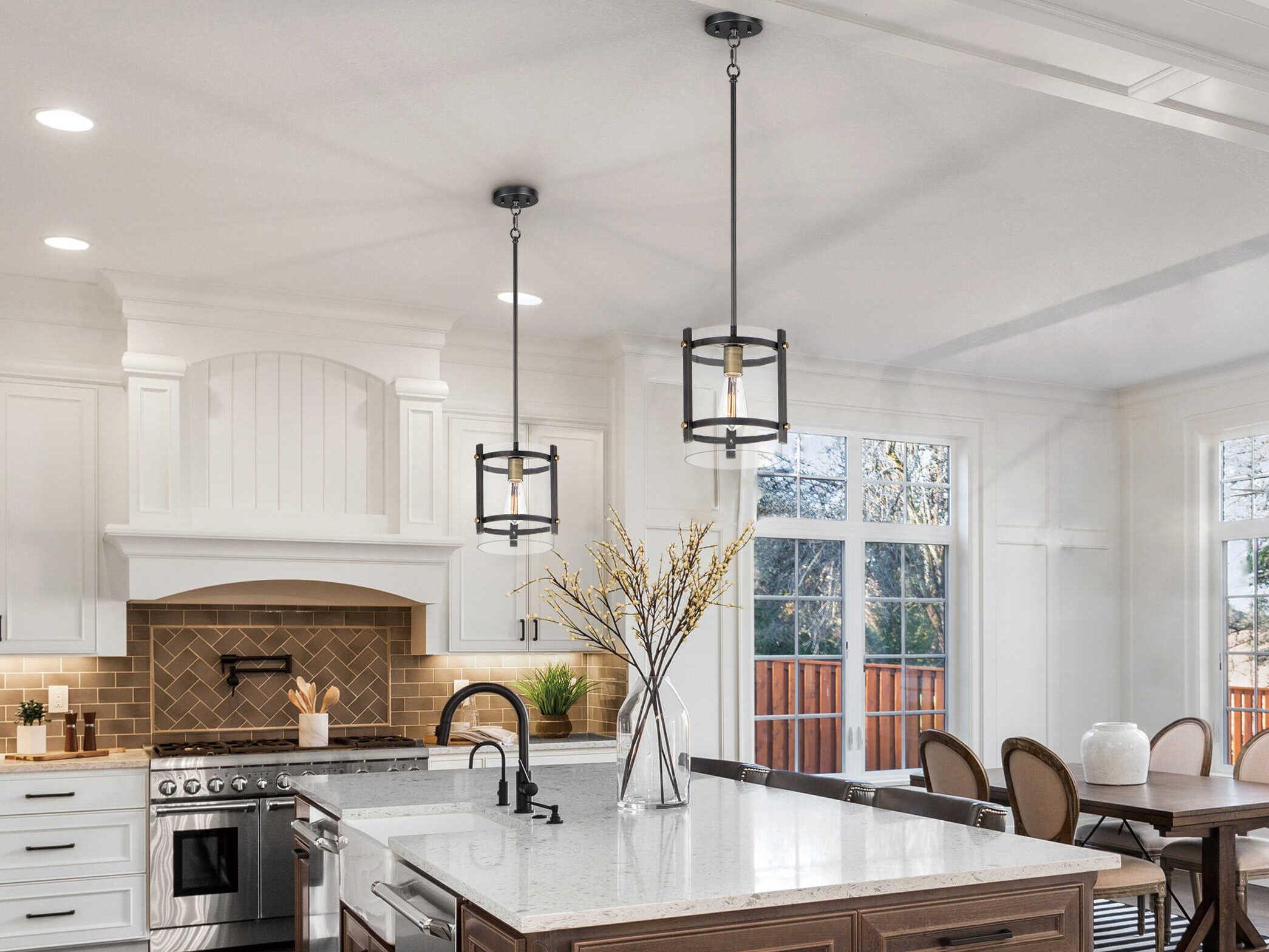 Maxim Lighting Capitol 1-Light Black Antique Brass Glass Cylinder Pendant