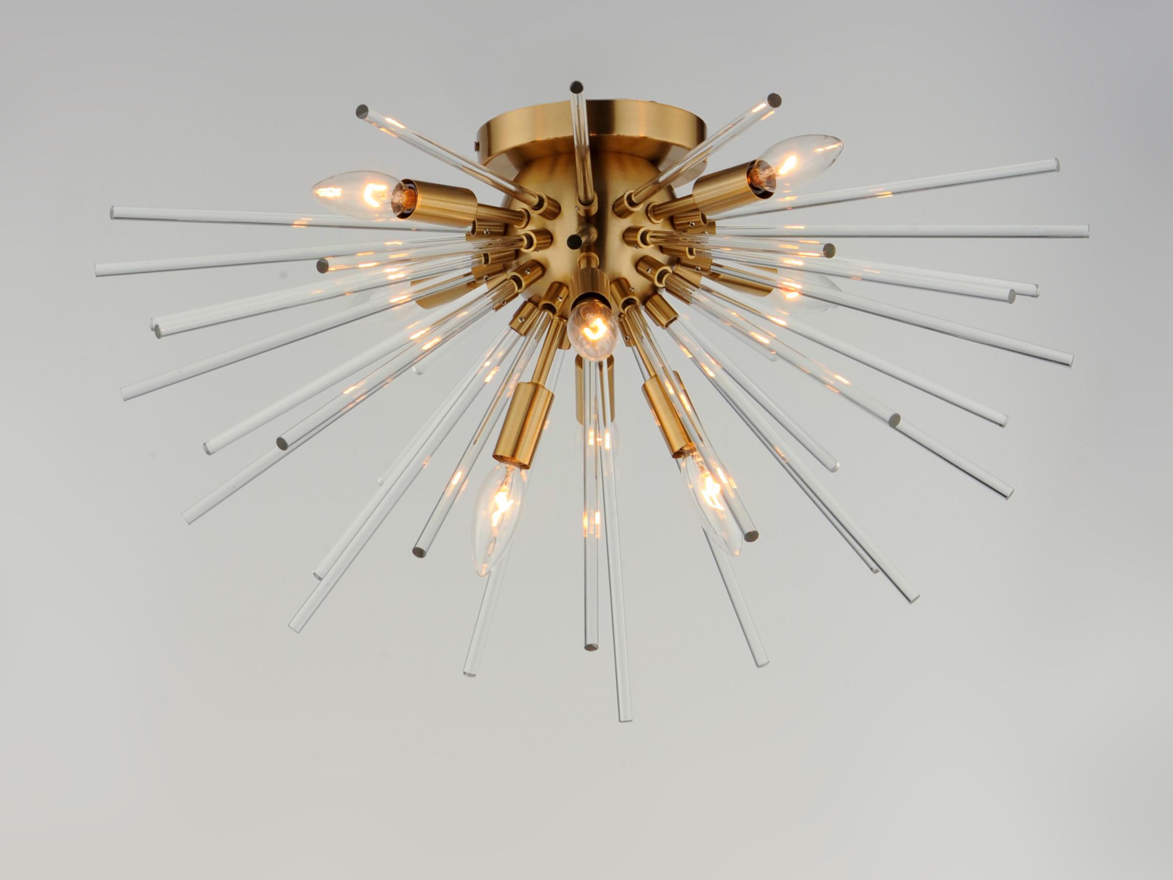 Maxim Lighting Polaris 8-Light Satin Brass Glass Sputnik Flush Mount