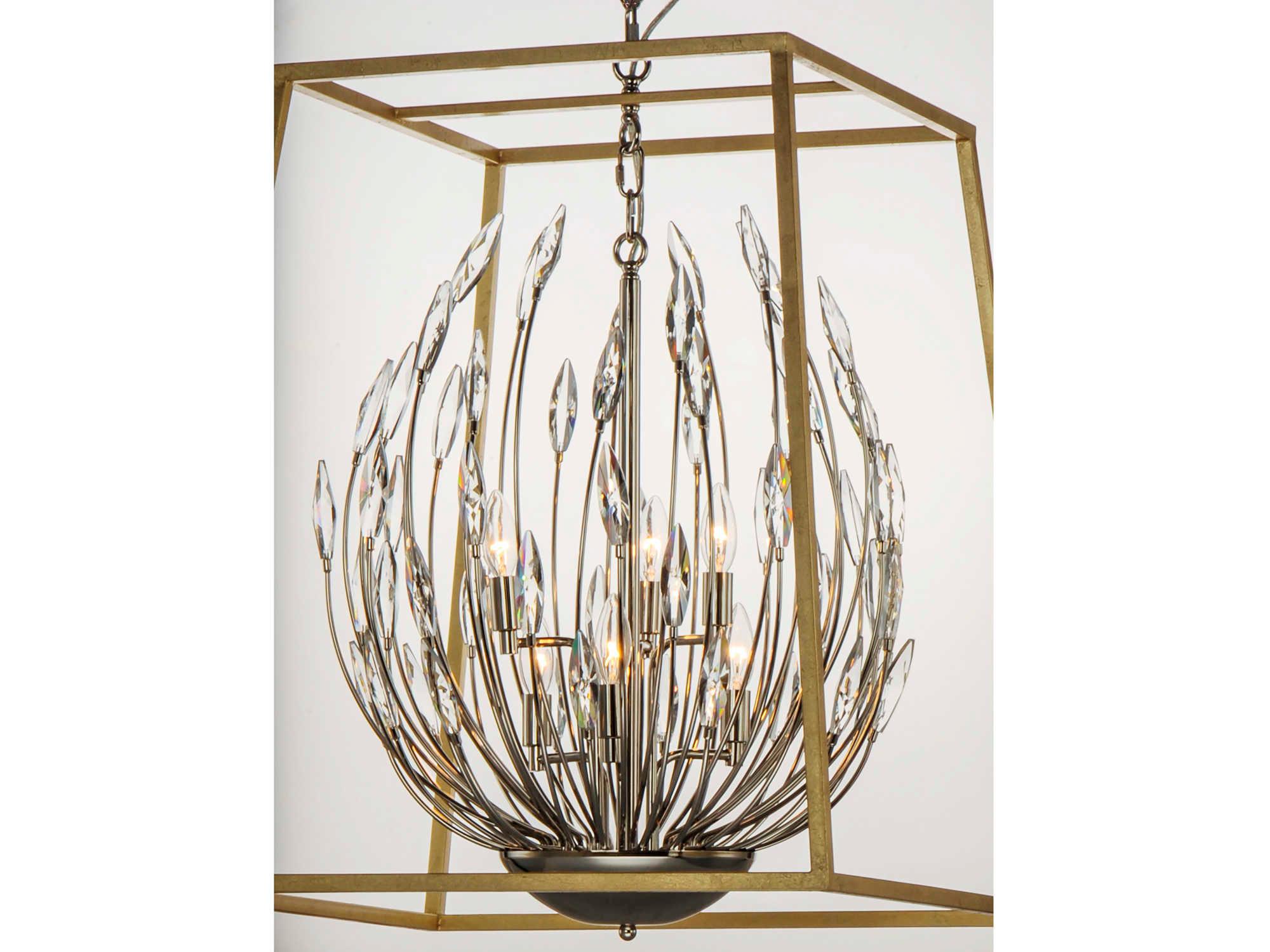 Maxim Lighting Bouquet 6-Light Polished Nickel Gold Leaf Crystal Glass Geometric Chandelier