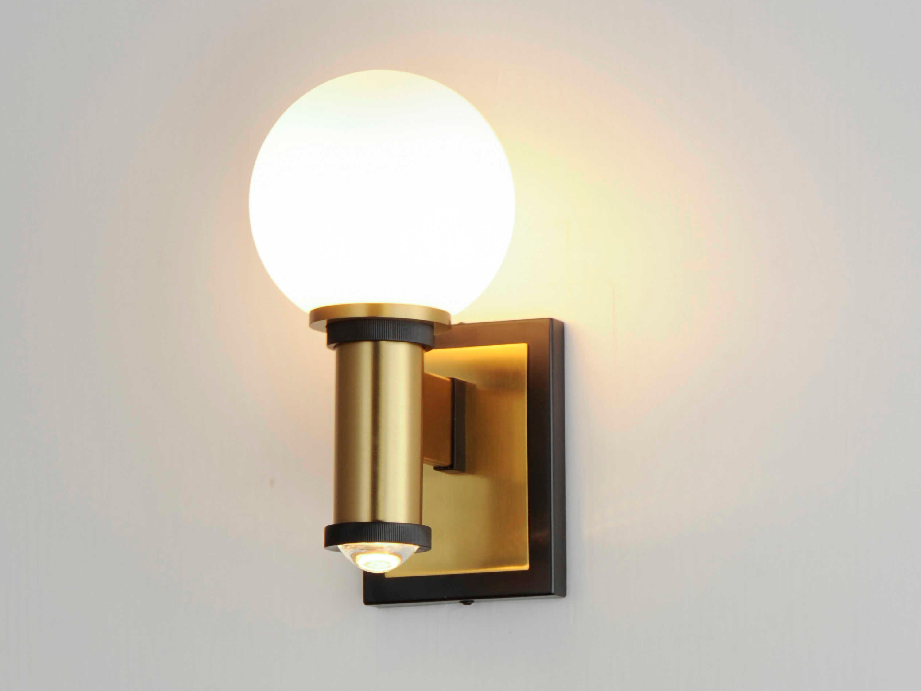 Maxim Lighting San Simeon 2-Light Black Natural Aged Brass Glass LED Wall Sconce
