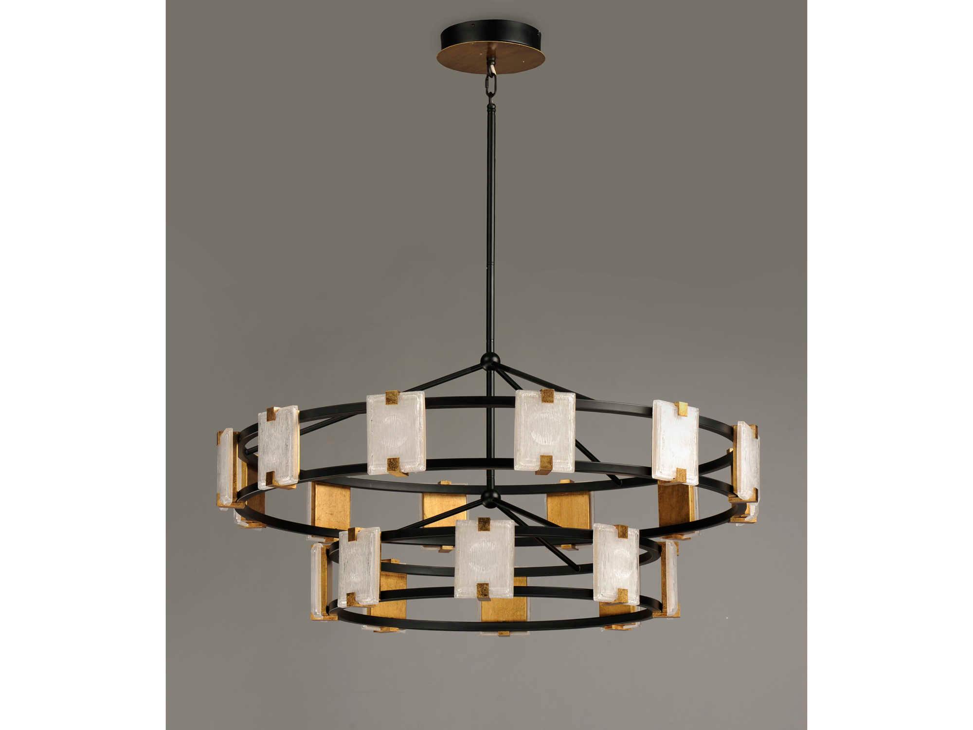 Maxim Lighting Radiant 20-Light Black Gold Leaf Glass LED Drum Tiered Chandelier