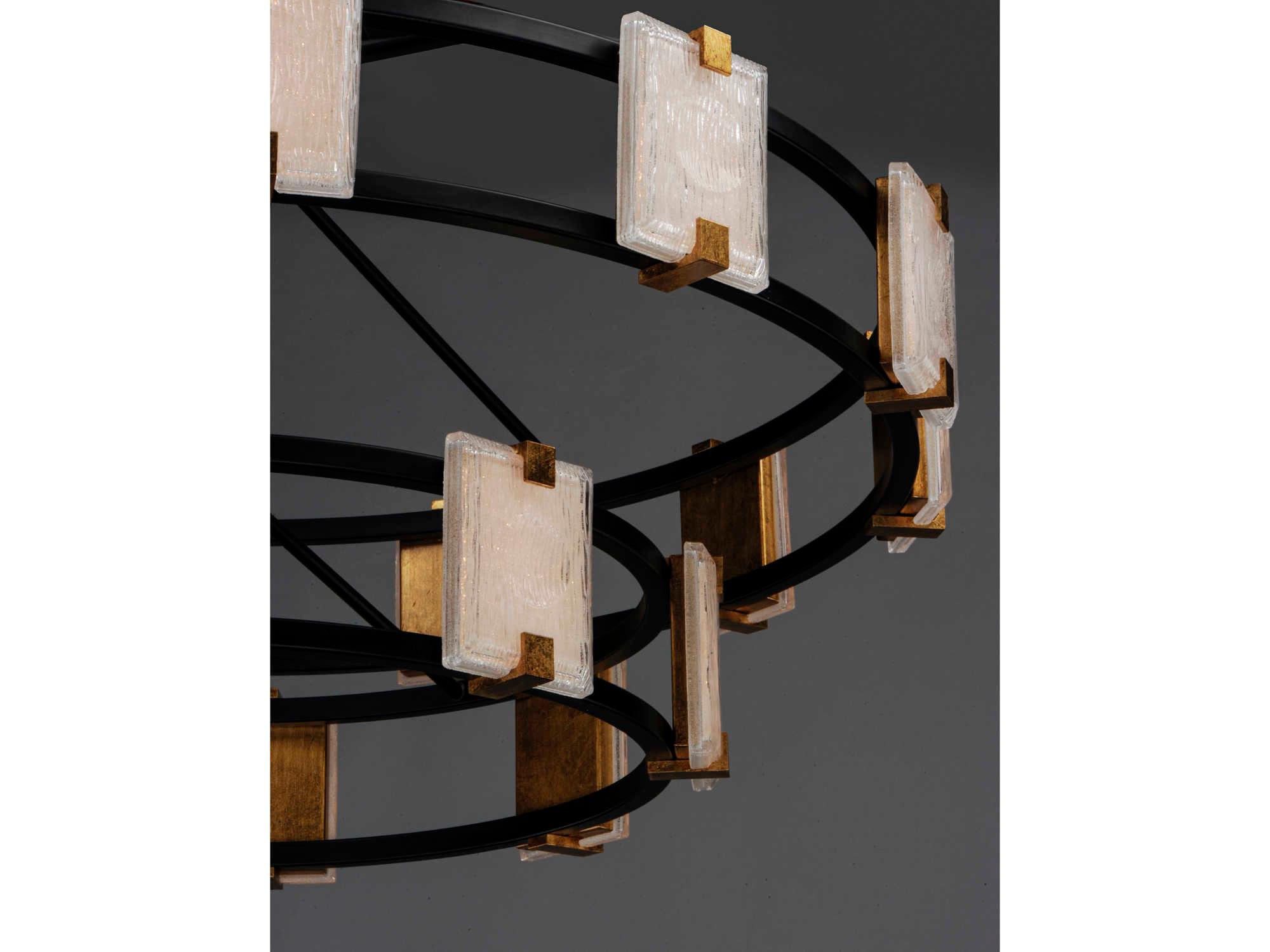 Maxim Lighting Radiant 20-Light Black Gold Leaf Glass LED Drum Tiered Chandelier