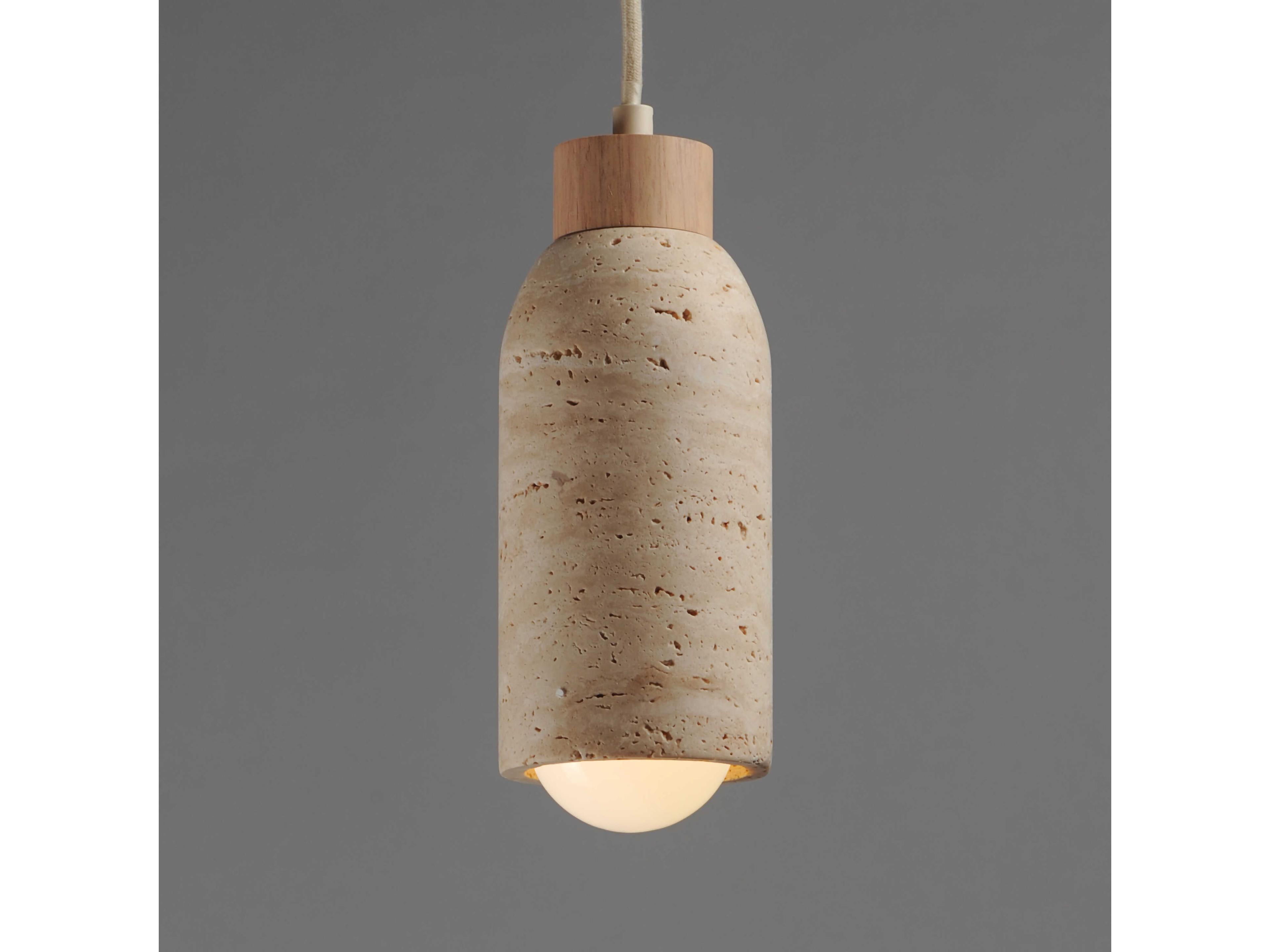 Maxim Lighting Pompeii 1-Light Travertine Oyster Off White Cylinder Mini Pendant