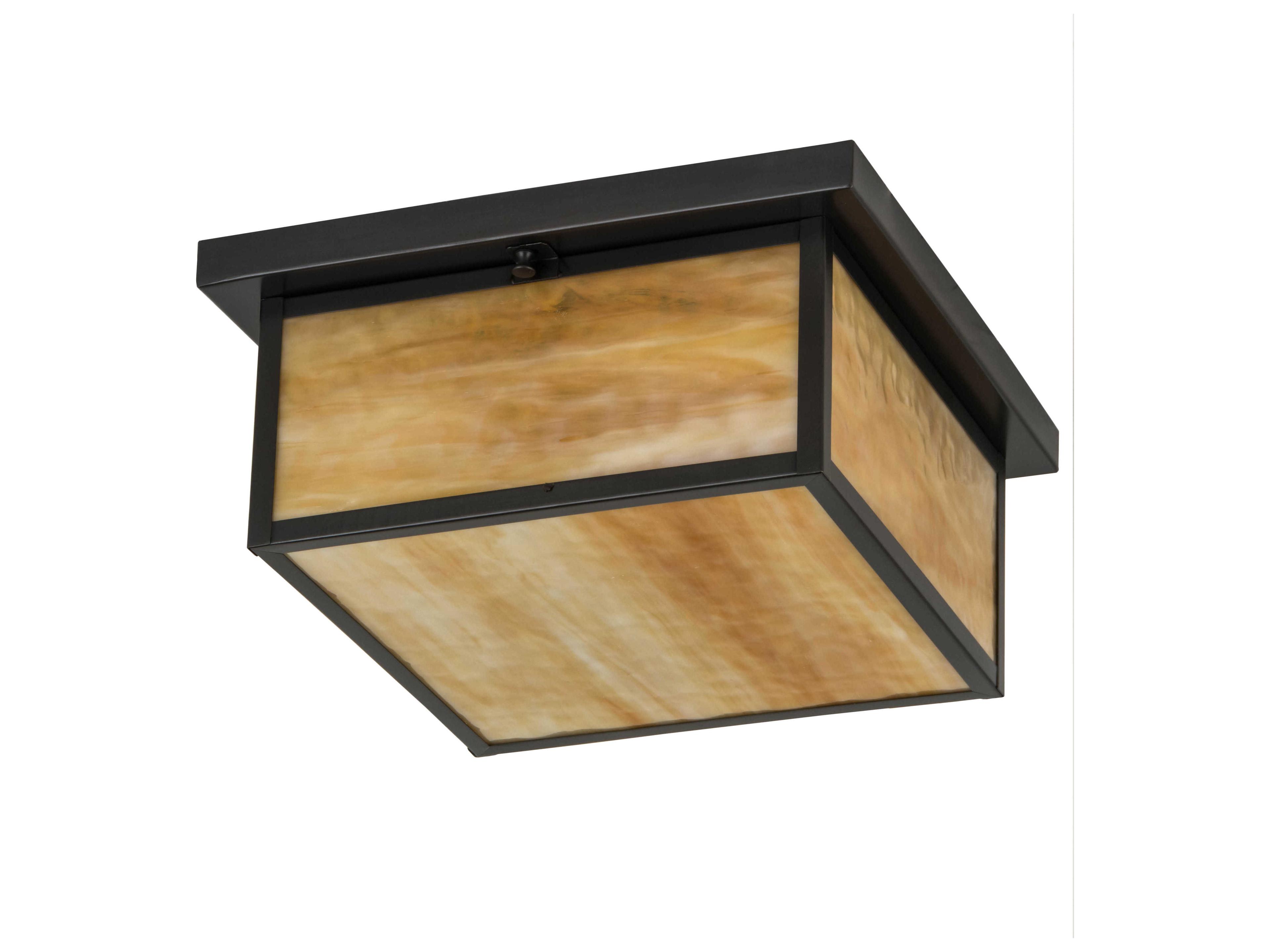 Meyda Hyde Park 2-Light Craftsman Brown Bronze Glass Geometric Flush Mount