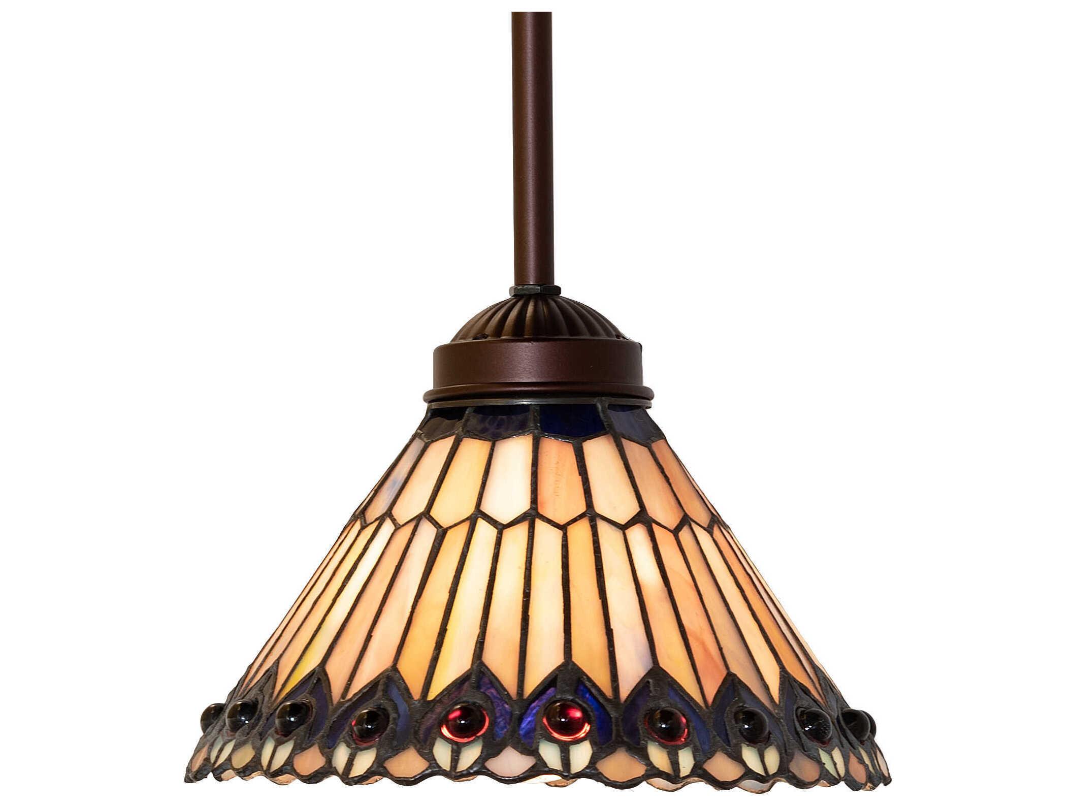 Meyda Tiffany Jeweled Peacock 1-Light Mahogany Bronze Glass Mini Pendant