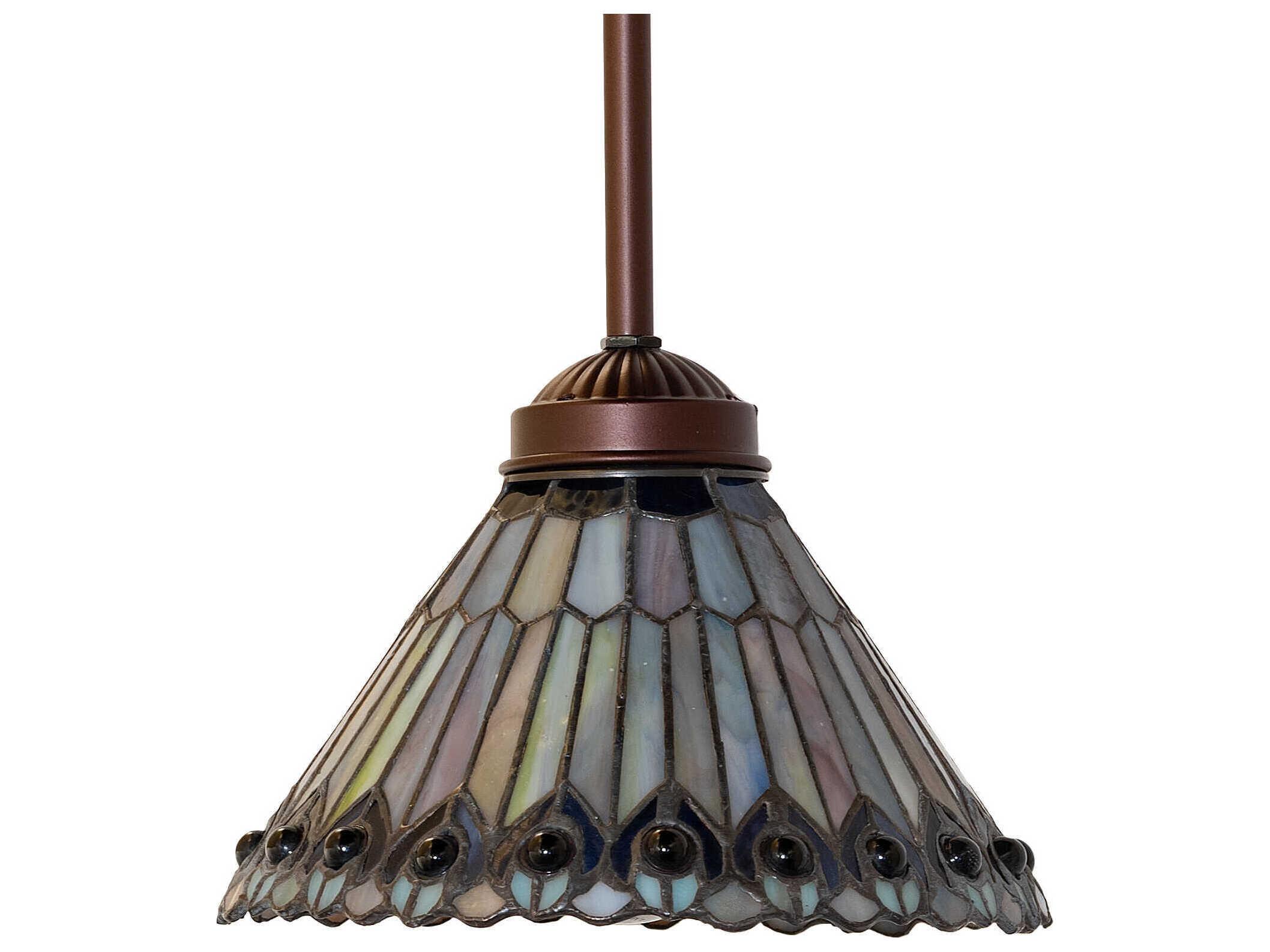 Meyda Tiffany Jeweled Peacock 1-Light Mahogany Bronze Glass Mini Pendant