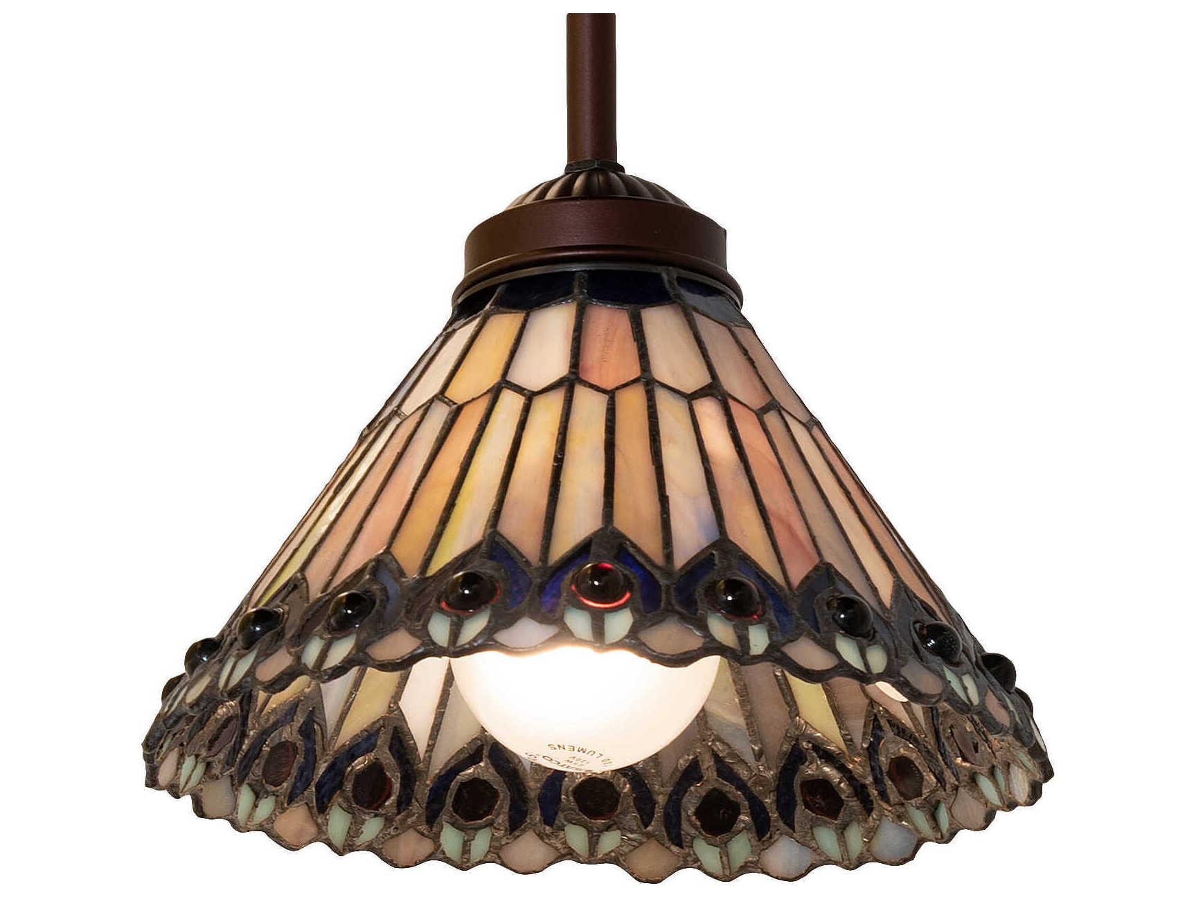 Meyda Tiffany Jeweled Peacock 1-Light Mahogany Bronze Glass Mini Pendant