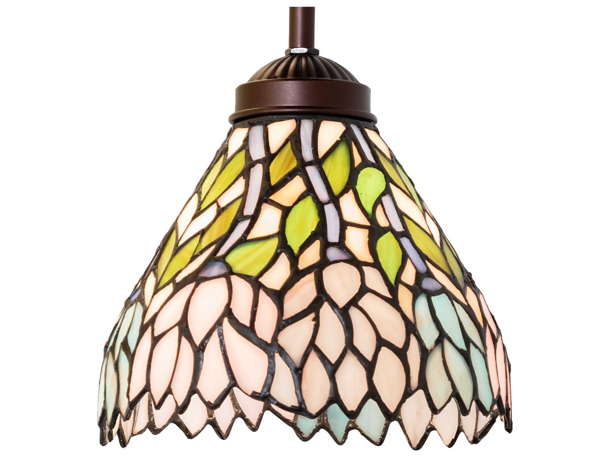 Meyda Wisteria 1-Light Mahogany Bronze Glass Tiffany Mini Pendant