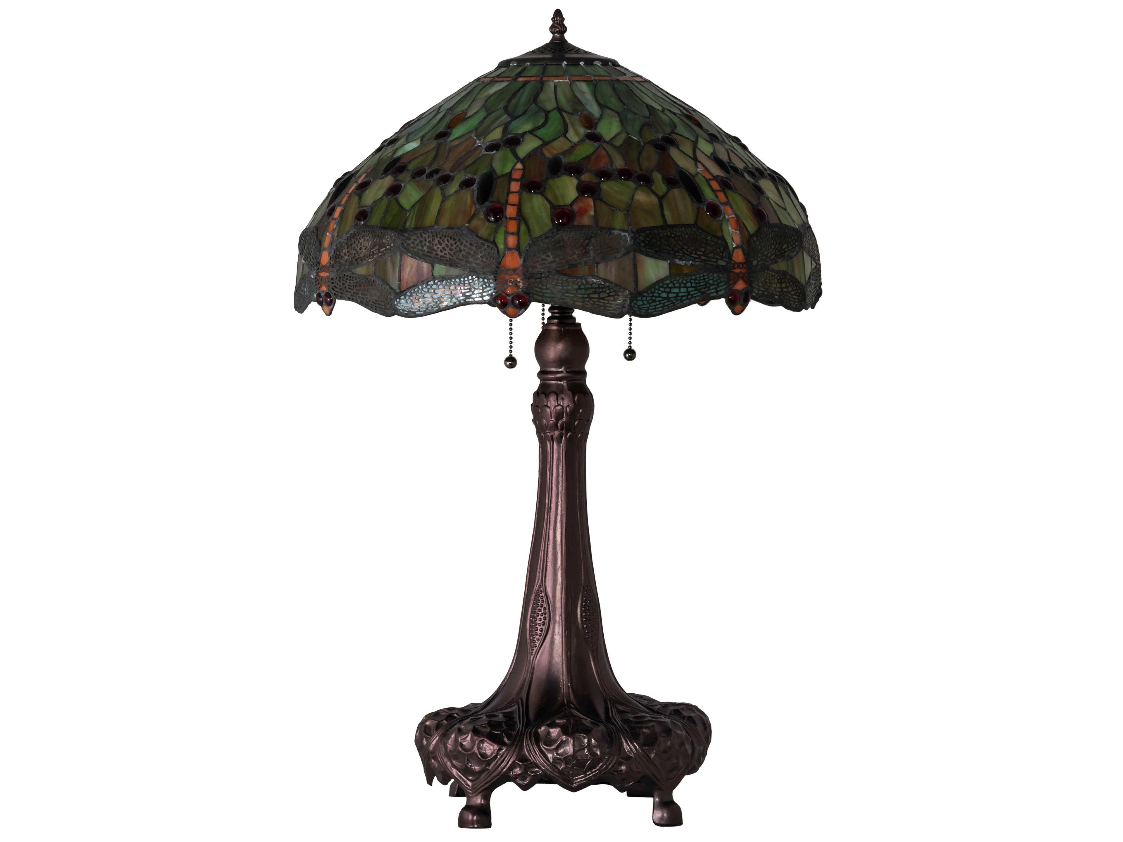 Meyda Hanginghead Dragonfly Glass Tiffany Mahogany Bronze Buffet Lamp