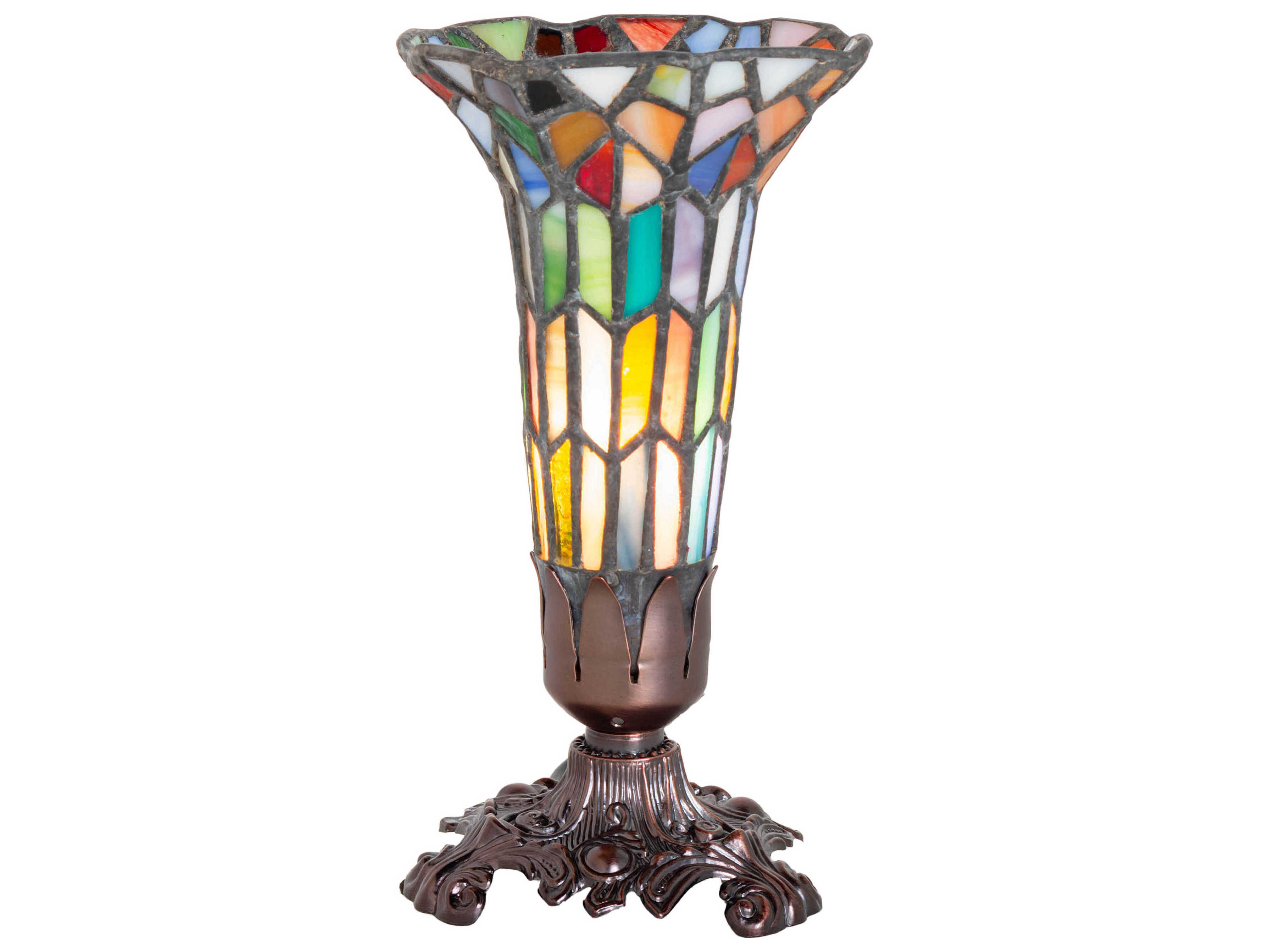 Meyda Stained Glass Pond Lily Mahogany Bronze Tiffany Table Lamp