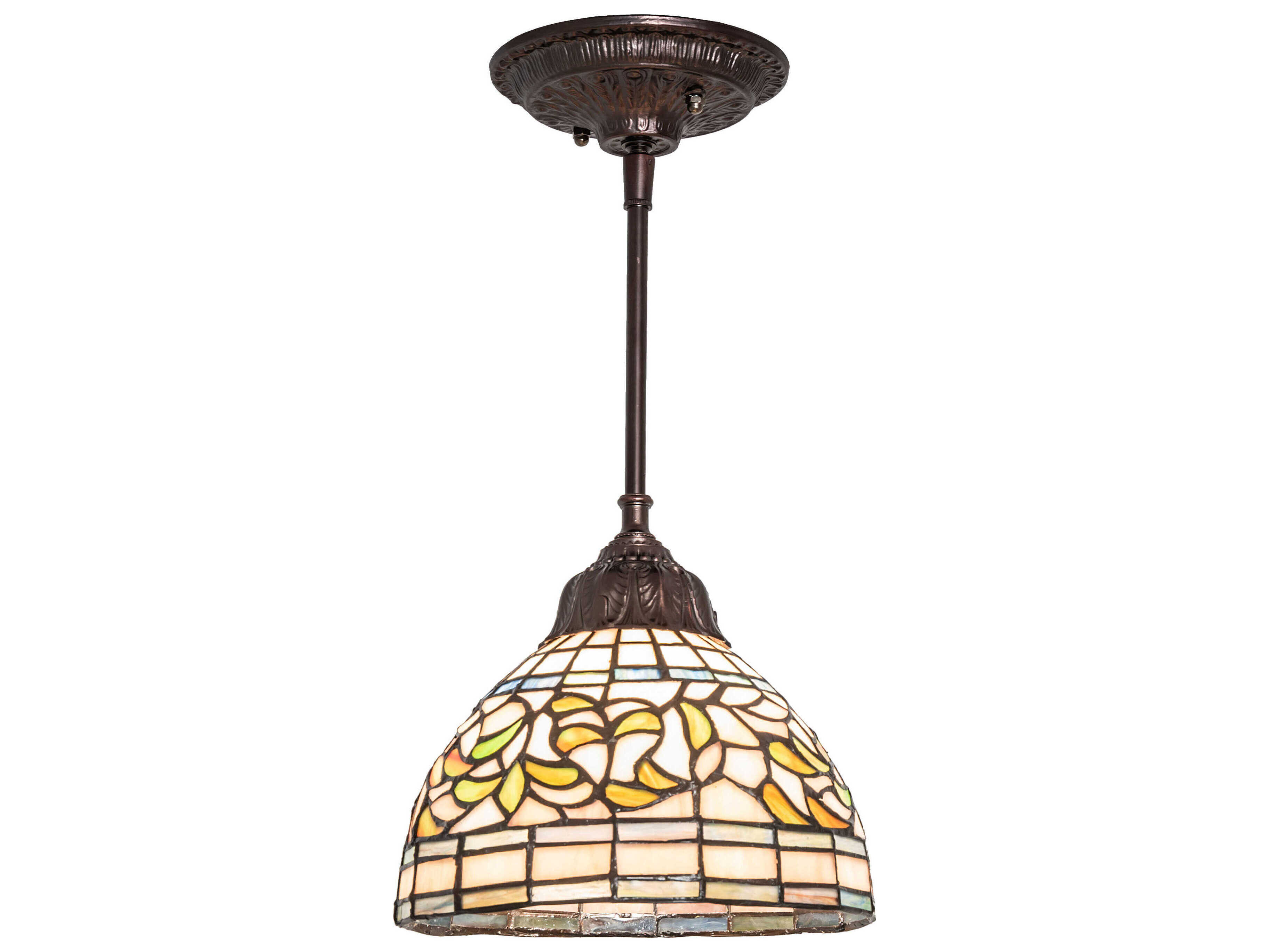 Meyda Tiffany Turning Leaf 1-Light Blue Glass Bell Mini Pendant