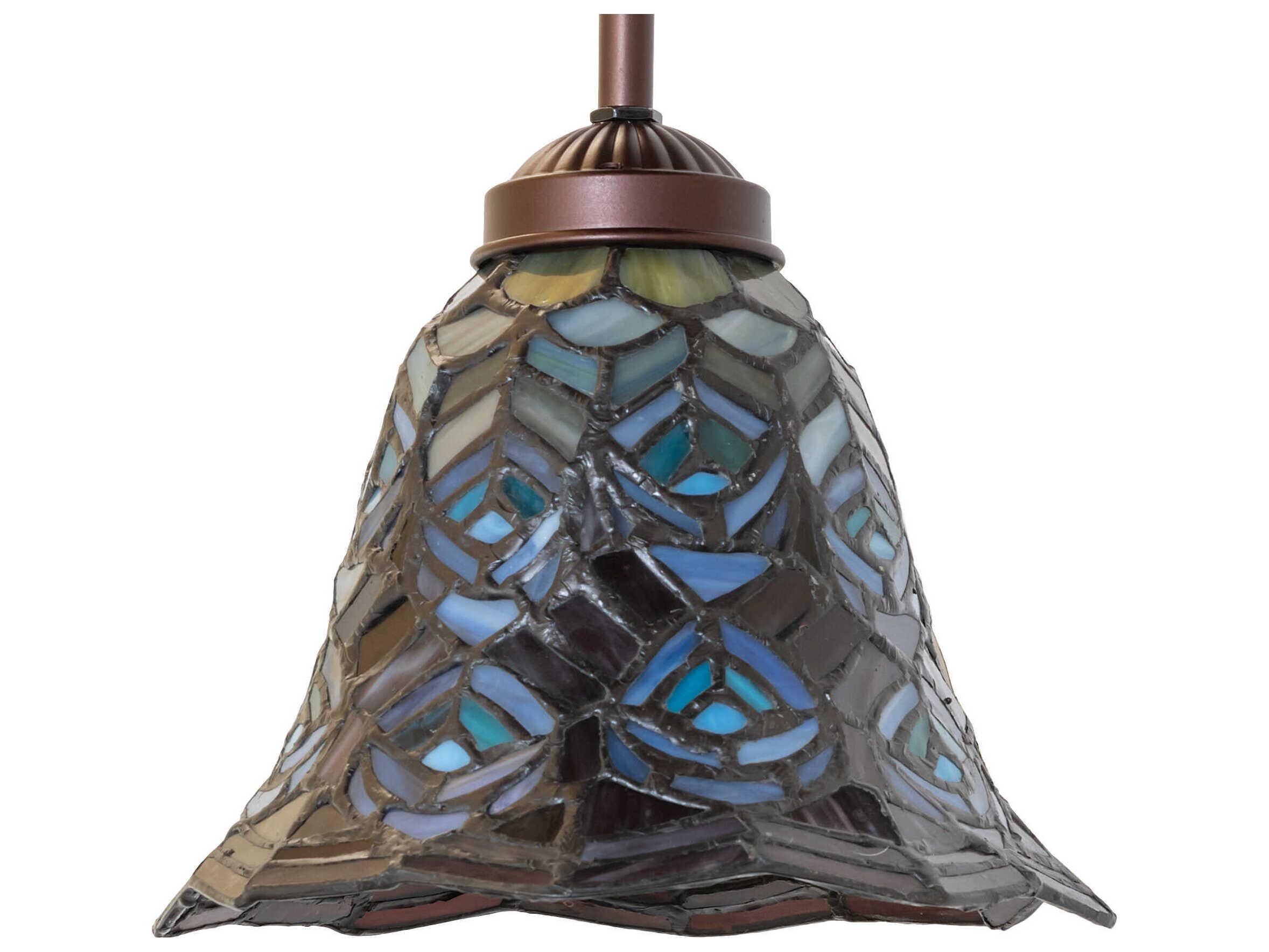 Meyda Tiffany Peacock Feather 1-Light Mahogany Bronze Glass Bell Mini Pendant