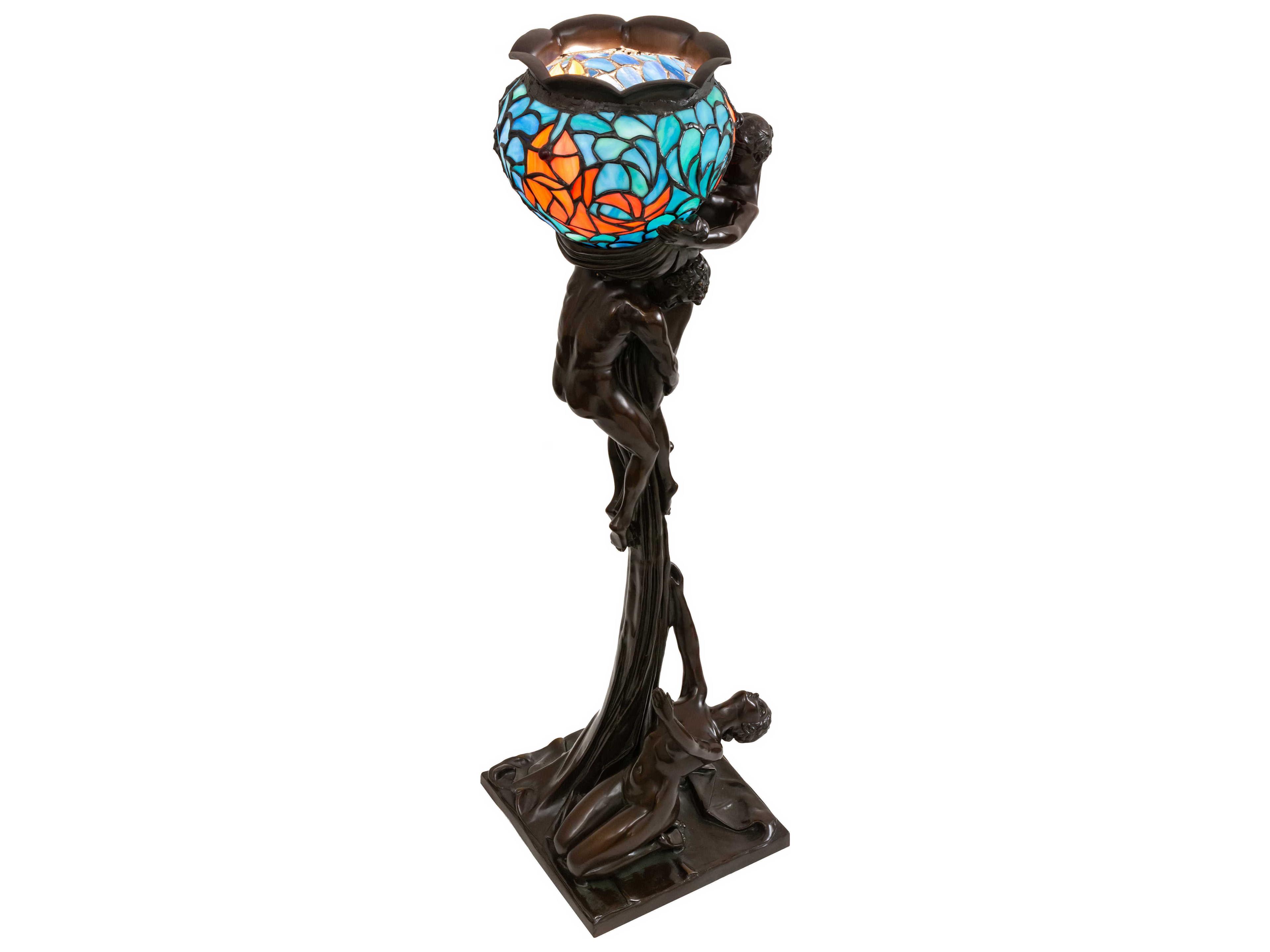 Meyda Lovers Trangle Glass Tiffany Mahogany Bronze Buffet Lamp