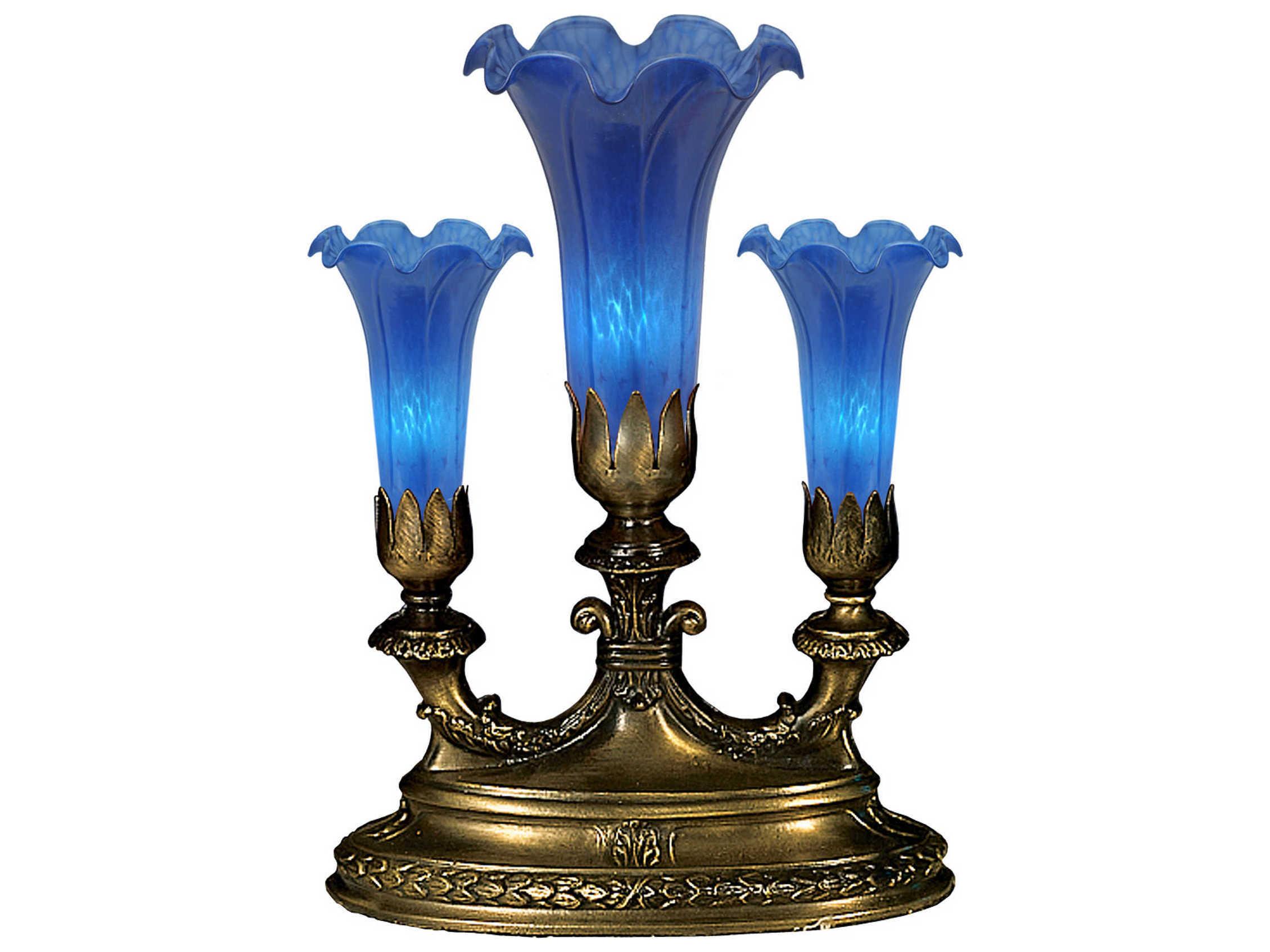 Meyda Blue Tiffany Pond Lily Glass Bronze Traditional Table Lamp