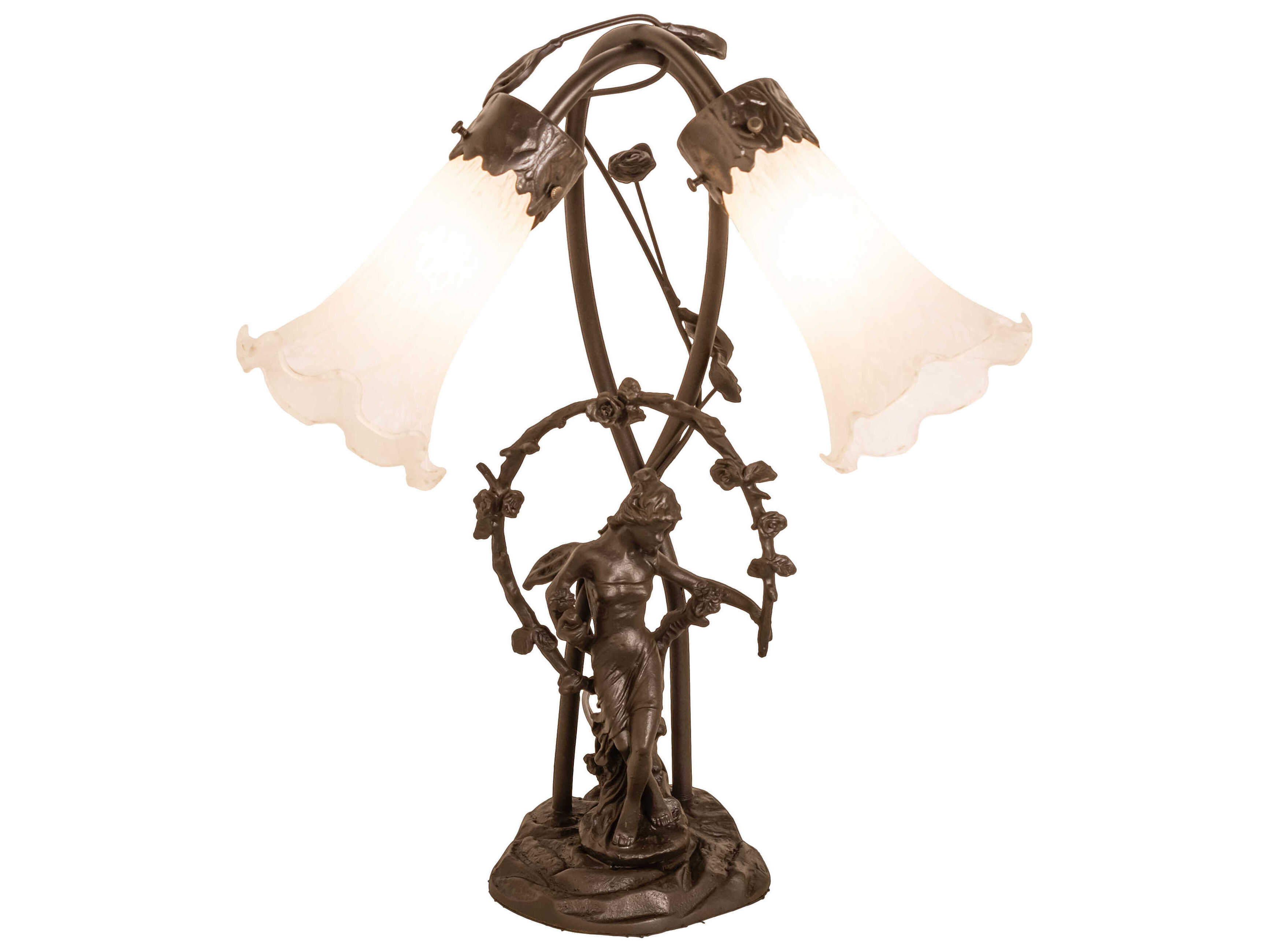 Meyda Pond Lily Mahogany Bronze Glass Table Lamp