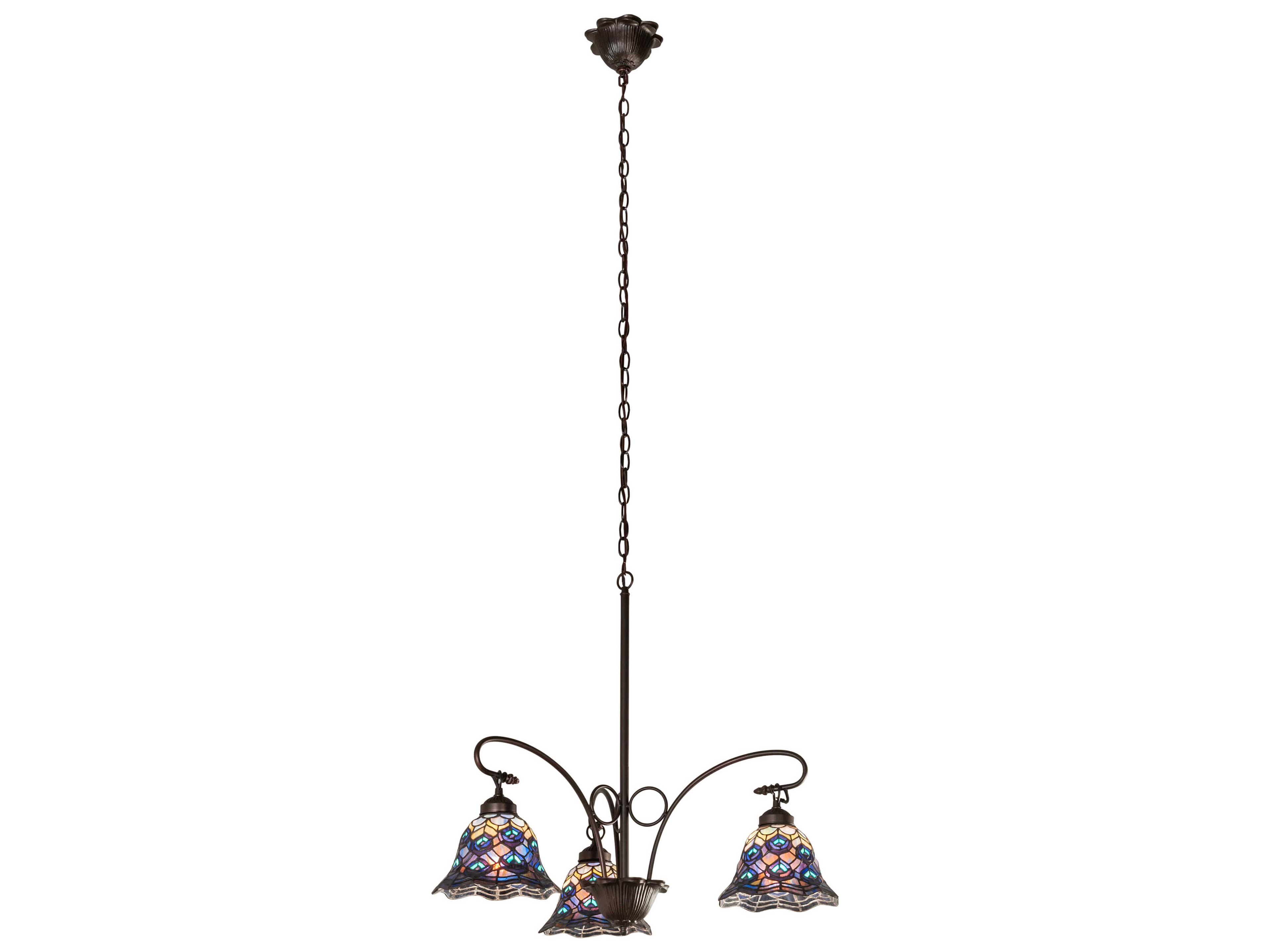 Meyda Tiffany Peacock Feather 3-Light Steel Glass Bell Chandelier