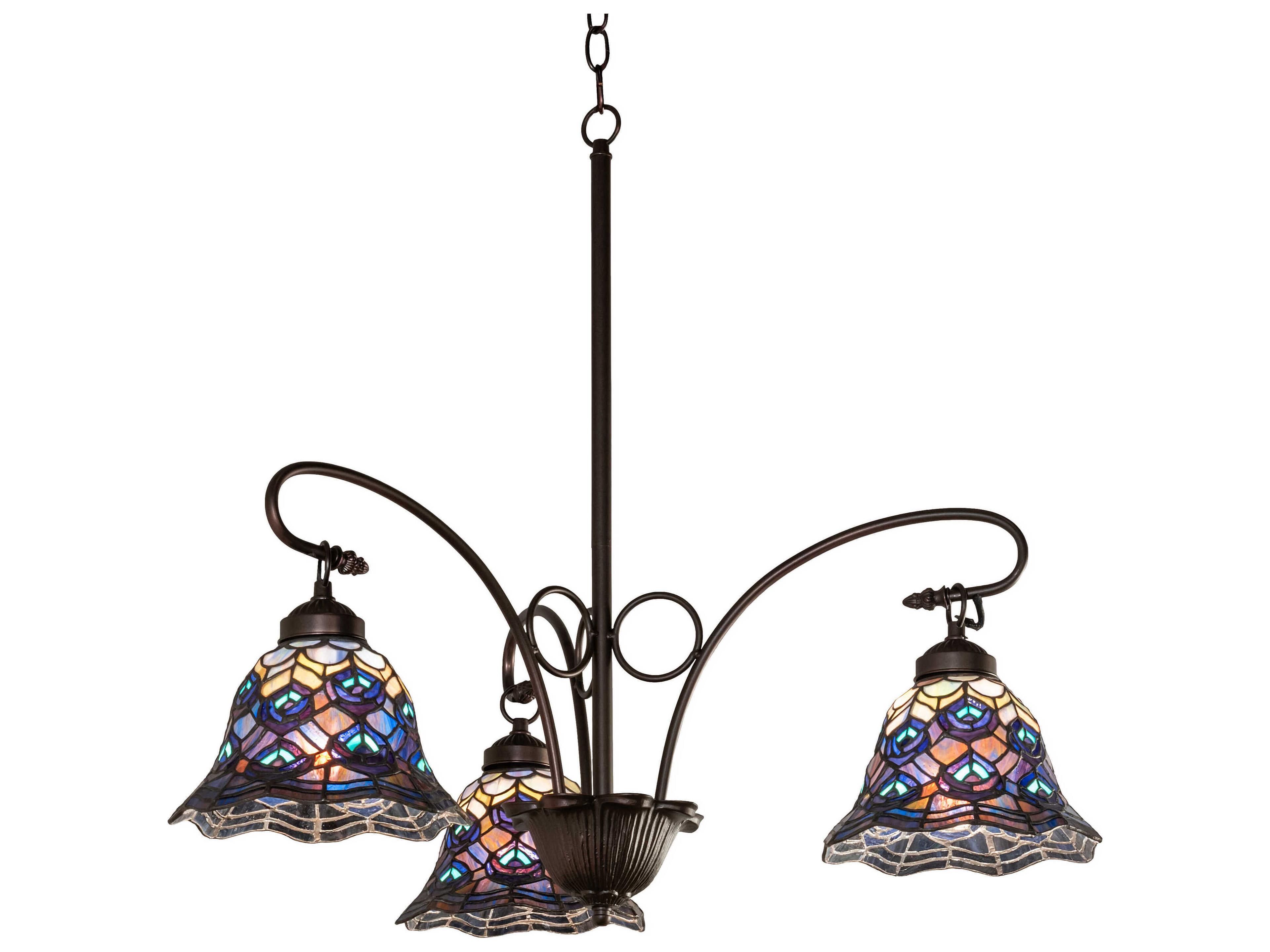 Meyda Tiffany Peacock Feather 3-Light Steel Glass Bell Chandelier