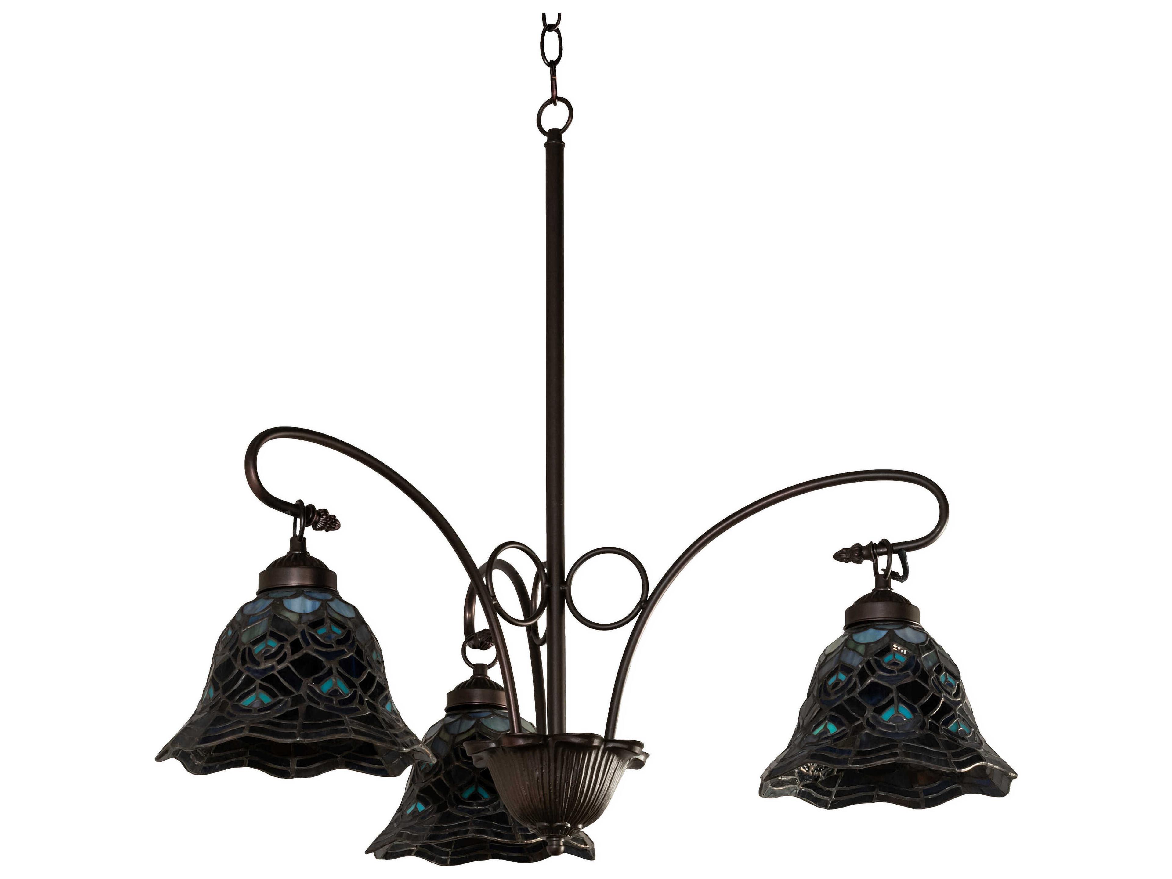Meyda Tiffany Peacock Feather 3-Light Steel Glass Bell Chandelier