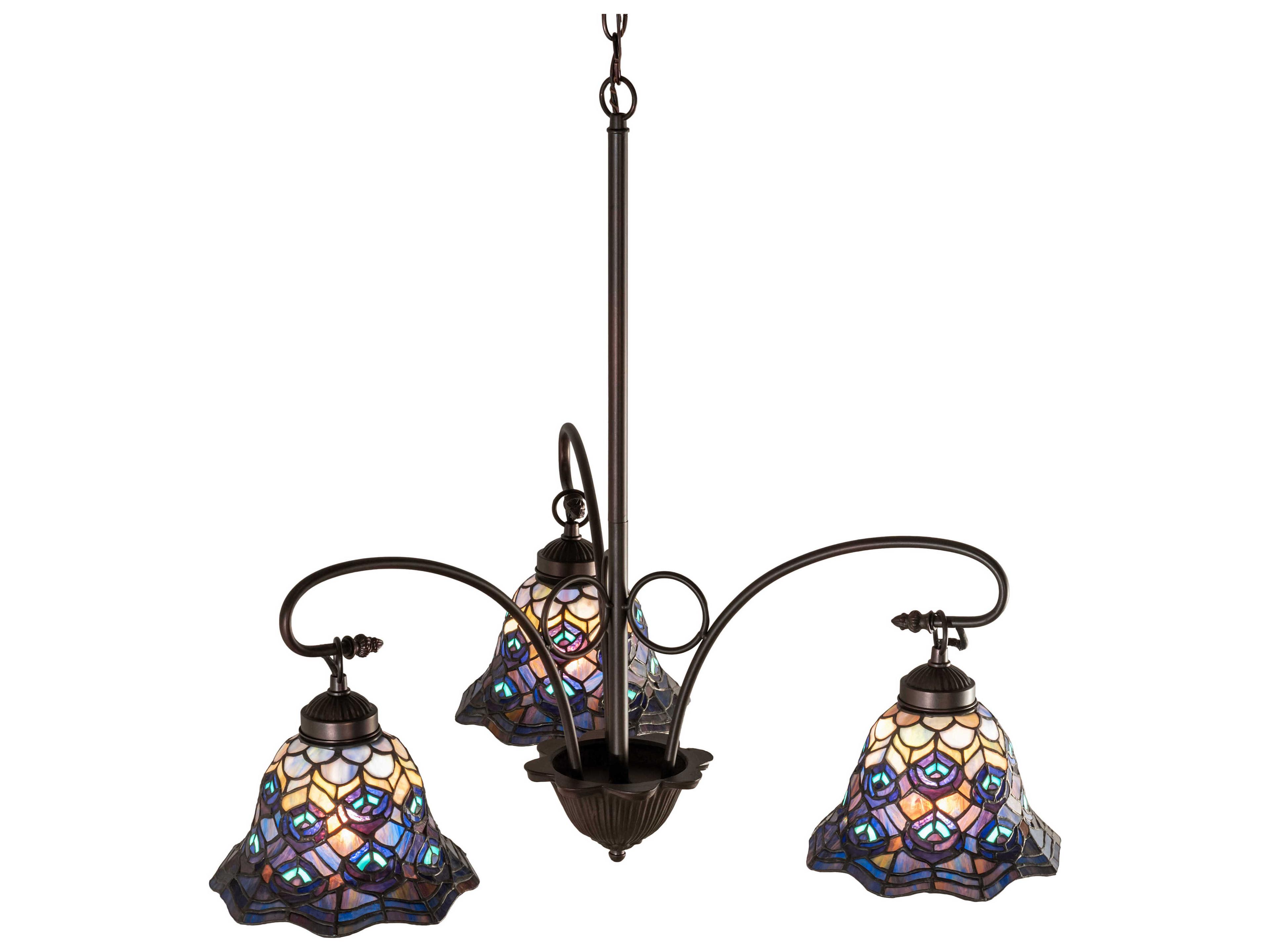Meyda Tiffany Peacock Feather 3-Light Steel Glass Bell Chandelier