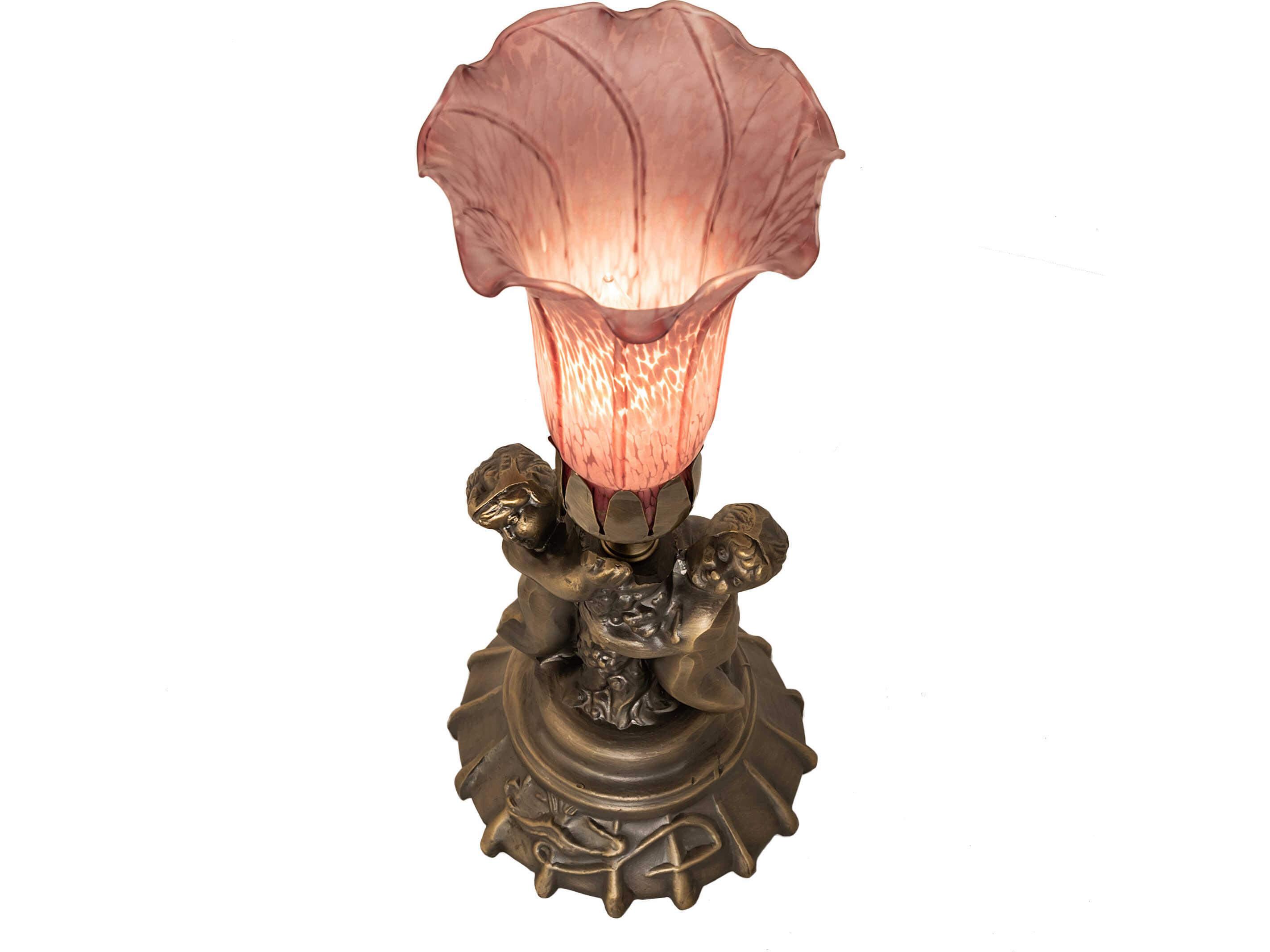 Meyda Lavender Pond Lily Brass Traditional Table Lamp