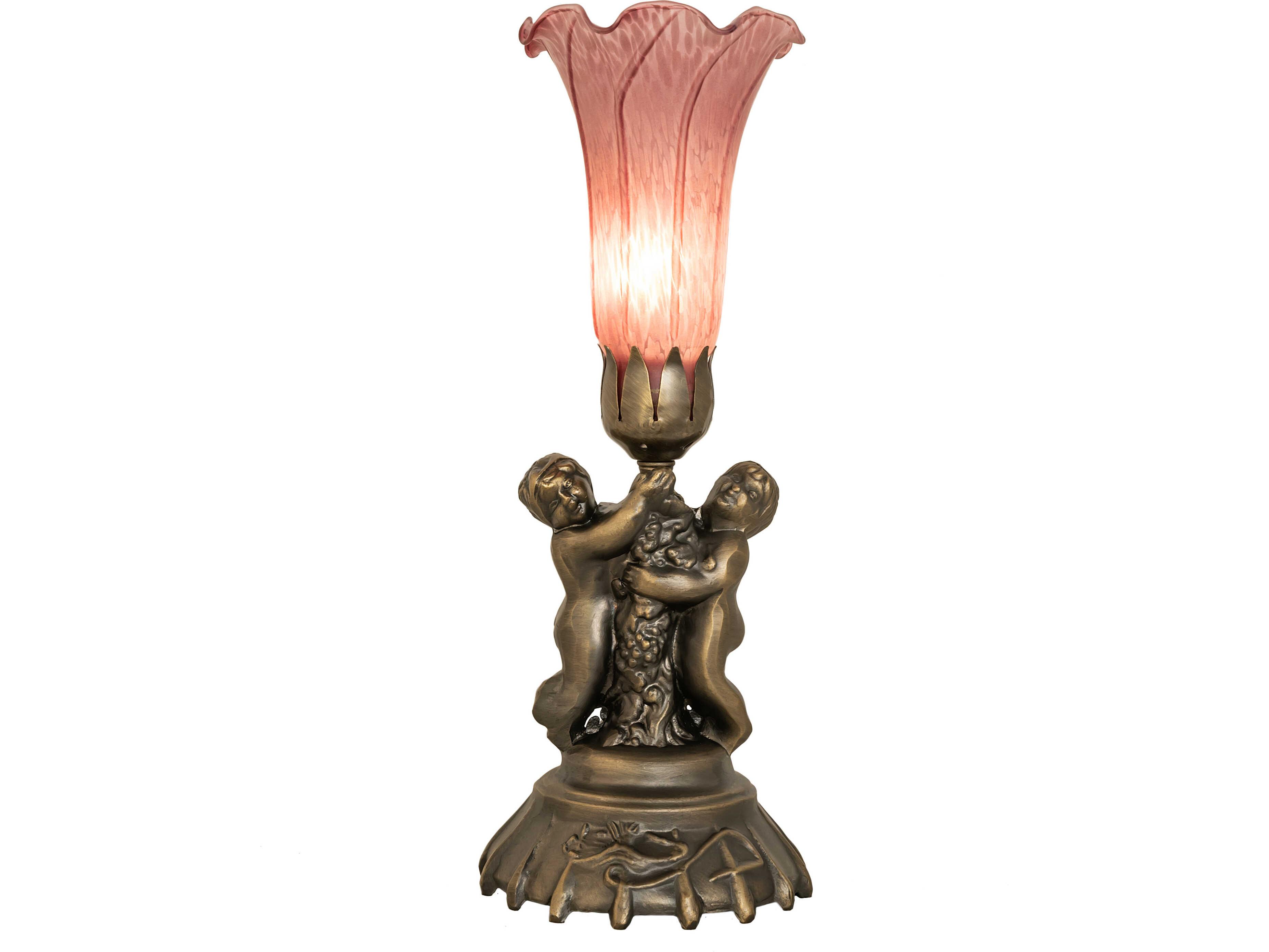 Meyda Lavender Pond Lily Brass Traditional Table Lamp